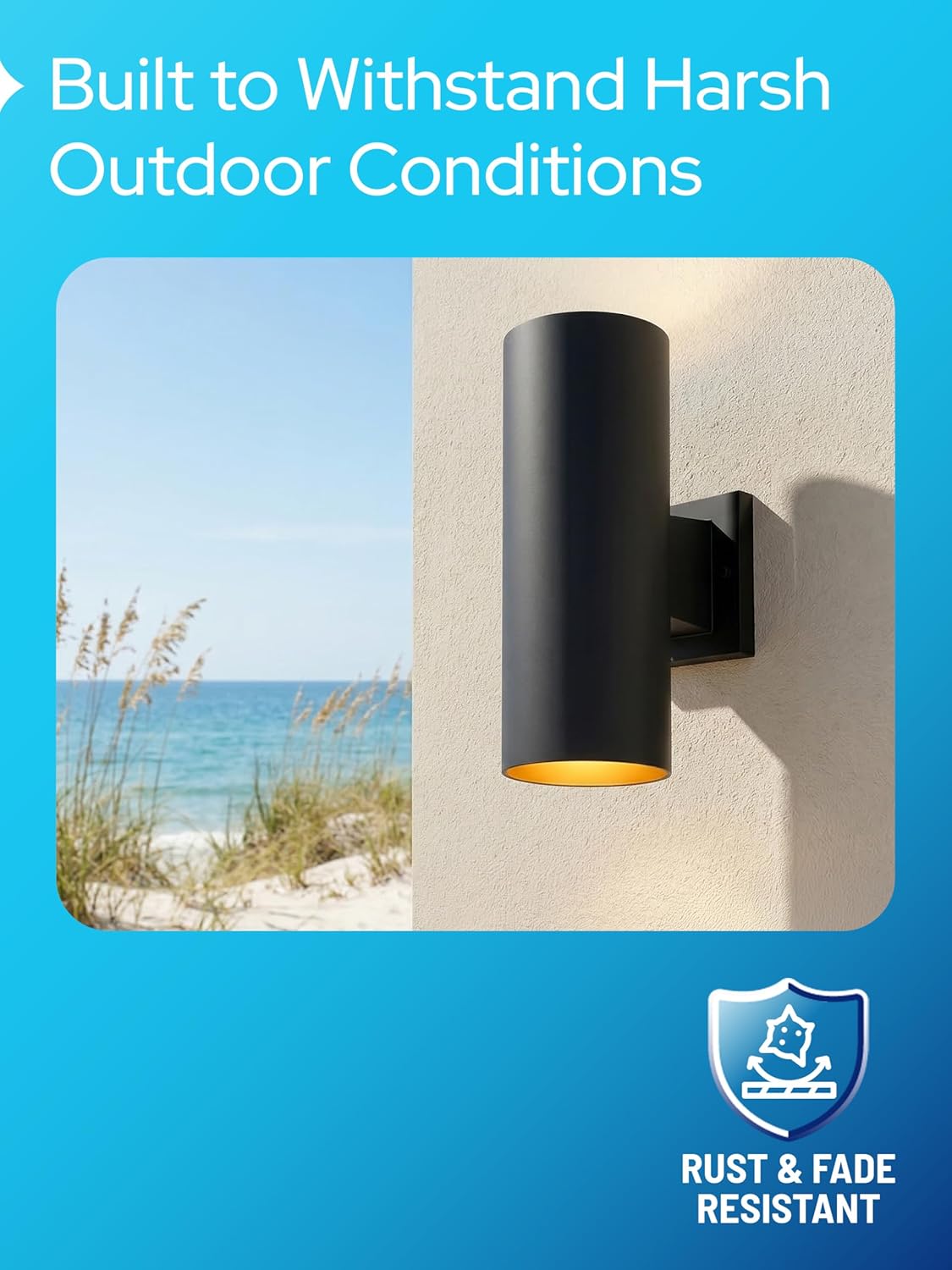 KASTLITE Dark Sky & Turtle Safe Porch Light Fixture - Rust Proof Outdoor Coastal Lamp - Polycarbonate Outside Light Wall Sconce, FWC/UL Rated Amber LED Bulb - Modern Front Door Lighting - White/Small