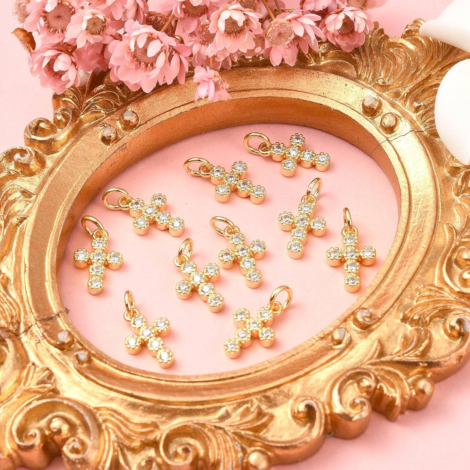 KitBeads 10pcs Cubic Zirconia Cross Charms 18K Gold Plated Religious Cross Crucifix Charm for Jewelry Making Bracelets Necklace Earrings Bulk - Image 6