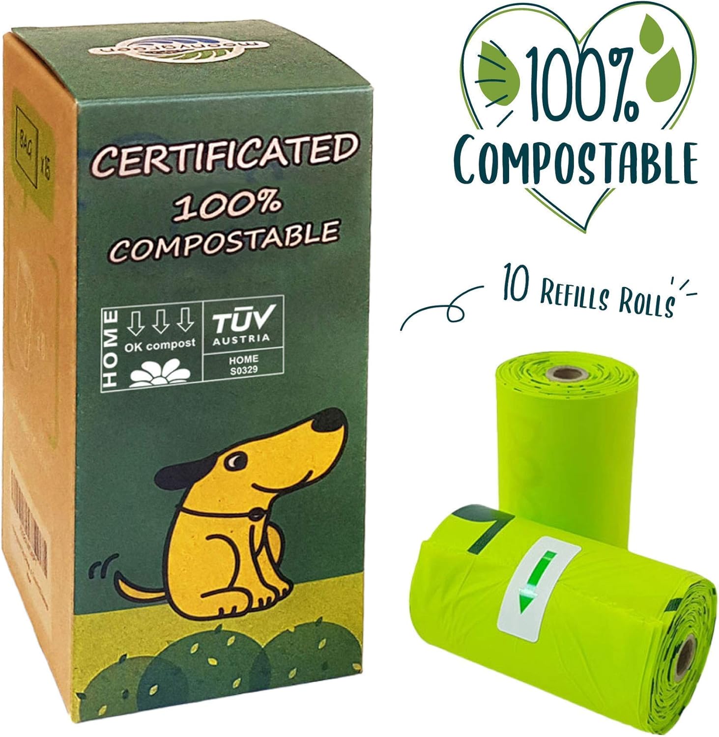 Dog Poop Bag, Home Compostable Pet Waste Bags, Vegetable-Based Eco-Friendly, Unscented, Compostable, Extra Thick, Leak Proof, Size 9 x 13 Inches, 240 Bags with 1 Dispenser