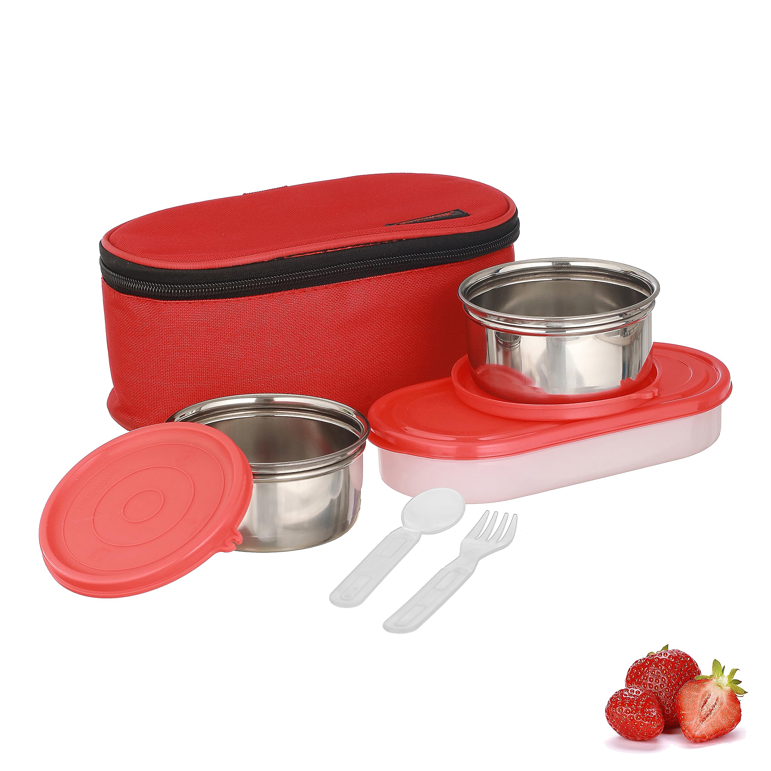 Trueware Elite Lunch Box | 2 Stainless steel Containers + 1 Chapati Container(PP) | 2 Pc SS Container 300 Ml Each and 1 Chapati Container 500 Ml | Stainless-Steel Leak-Proof Containers | Red | Light Weight | Dishwasher Safe | Easy to Carry | Leak Pro (B0B53PN34T) Amazon Price History, Amazon Price Tracker