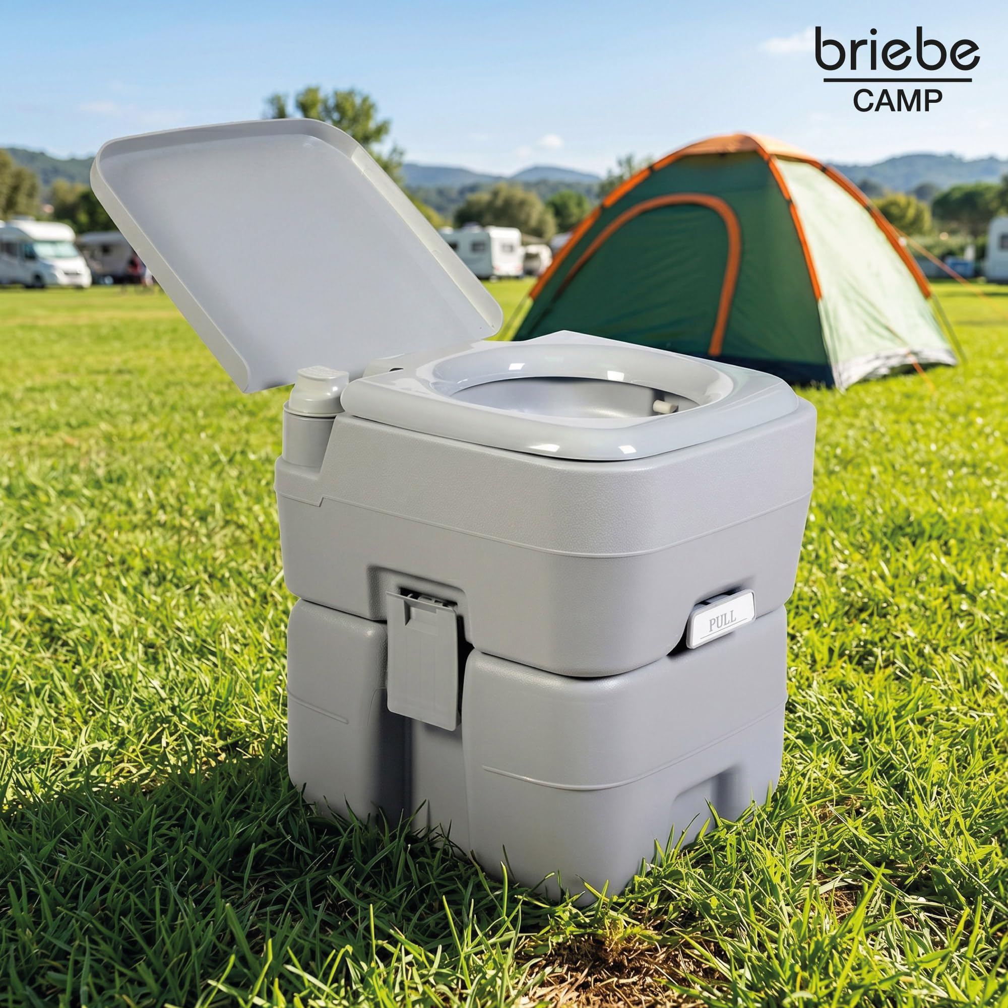 briebe Camp WC Inodoro Portátil Químico Adultos Potty 20L Camping, Camper, Auto Caravana, Water con Descarga Agua 12L, Válvula Drenaje contra Fugas, WC1113