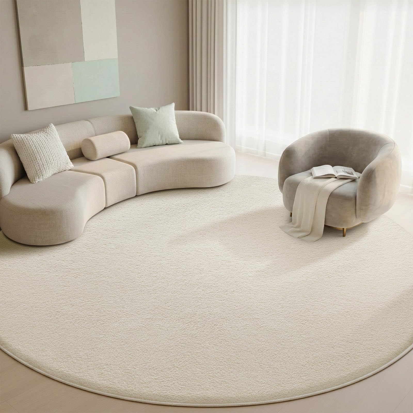 Treeboy Round Rug 120cm, Non-Slip Washable Fluffy Shaggy Milky White Area Rug, Soft Short Pile Circle Carpet for Living Room Bedroom Kids Room Hallway Entryway — image 1