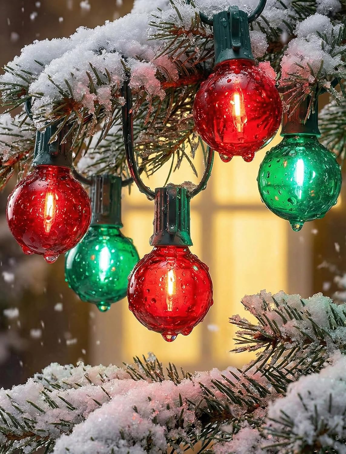 G40 LED Christmas String Lights, 50FT Christmas G40 String Lights with 27 Shatterproof LED Clear Red Green Bulbs, Xmas Outdoor Decoration Lights for Patio Backyard Roofline Garden Yard