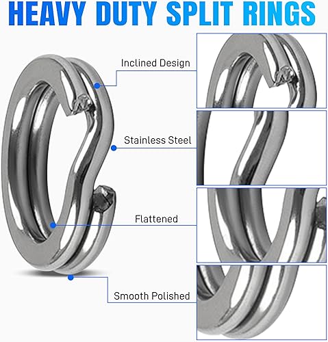 Miniatura 6 de Fishing Treble Hooks Kit, Red Treble Hooks Sharp Round Bend High Carbon Steel Strong Barbed Fishing Hooks with Stainless Steel Split Rings for Lures