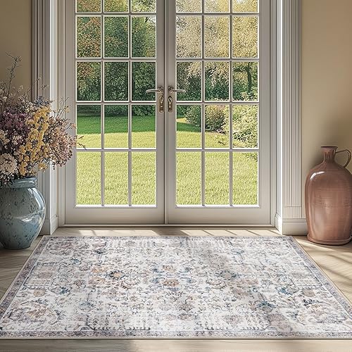 Miniatura 91 de jinchan Tapete de pasillo o cocina lavable, de época, reverso de hule antideslizante, ultradelgado, floral, para dormitorio, baño, lavandería y sala