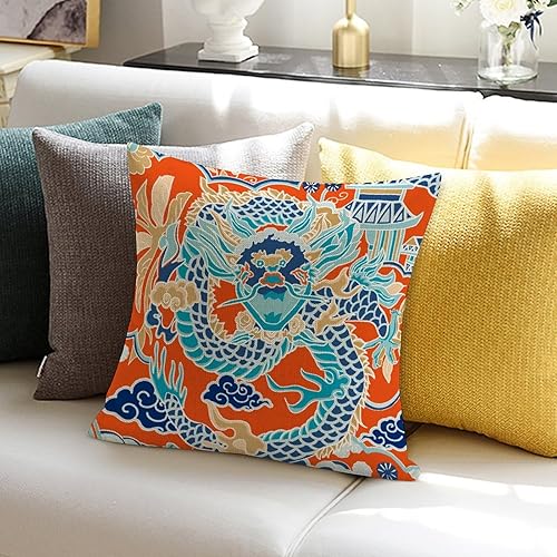 Vista 607 de ArogGeld Chinoiserie - Fundas de almohada escénicas asiáticas, estilo asiático, funda de almohada azul y verde Kelly, funda de cojín para decoración