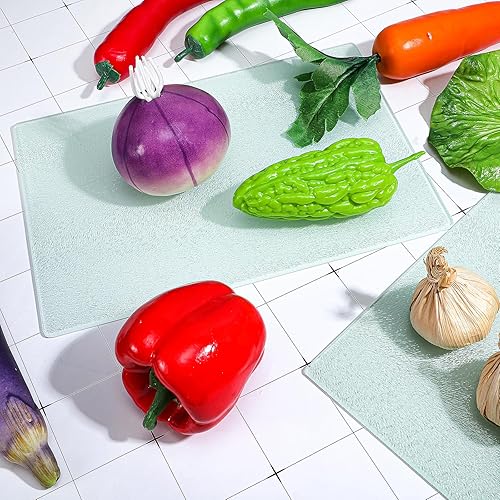 Miniatura 4 de Tanlade 6 tablas de cortar de vidrio por sublimación, 2 tamaños rectangulares de vidrio templado con patas de goma, tabla de cortar de vidrio