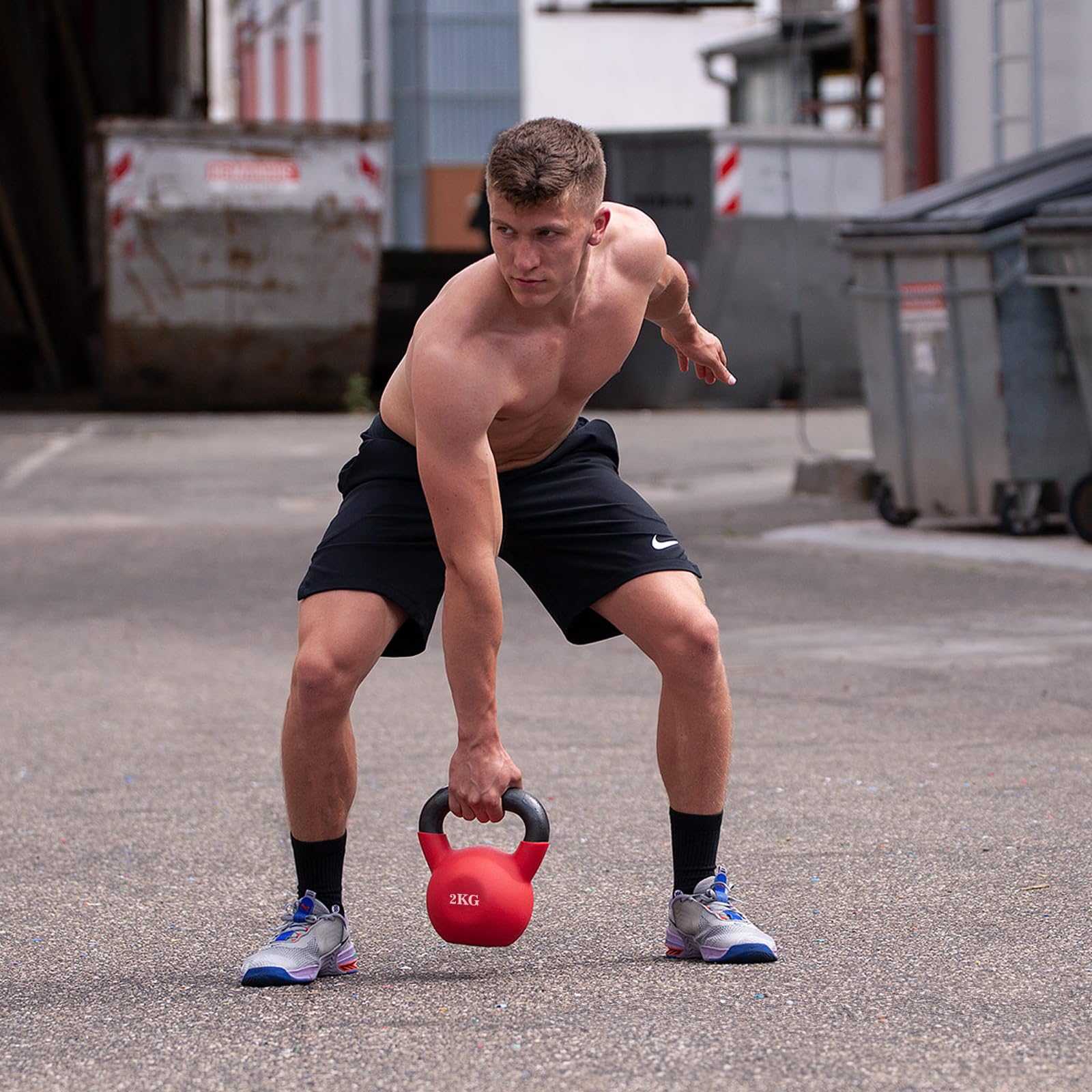 Kettlebell Dipped in Plastic Frosted Half-Surround, Solid Cast Iron, Powder-Coated Soft Bottom Single-Ear, Home Gym Exercise Hand-Held