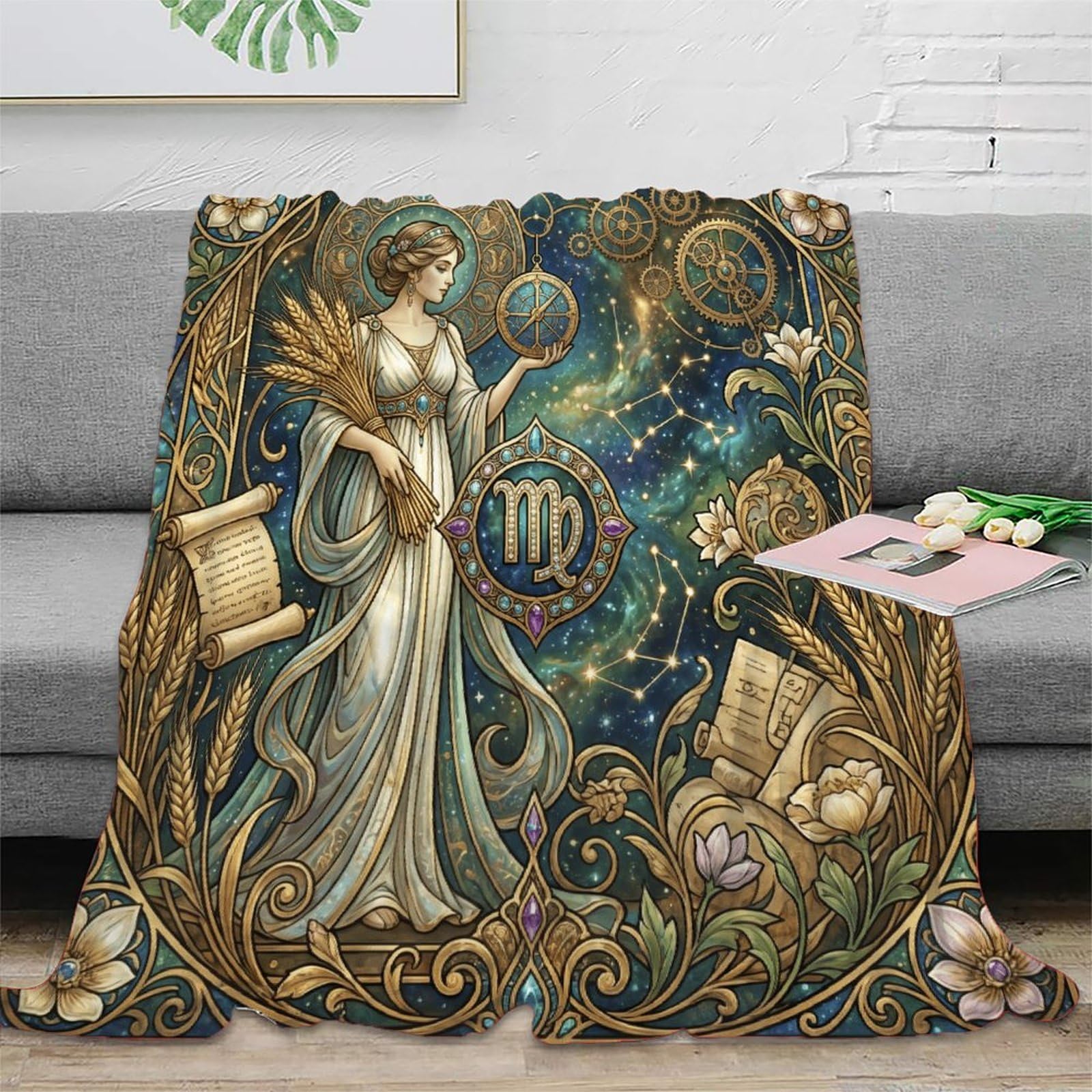 W7C8U2X3 Virgo Zodiac Constellation Flannel Throw Blanket, Travel Bed Couch