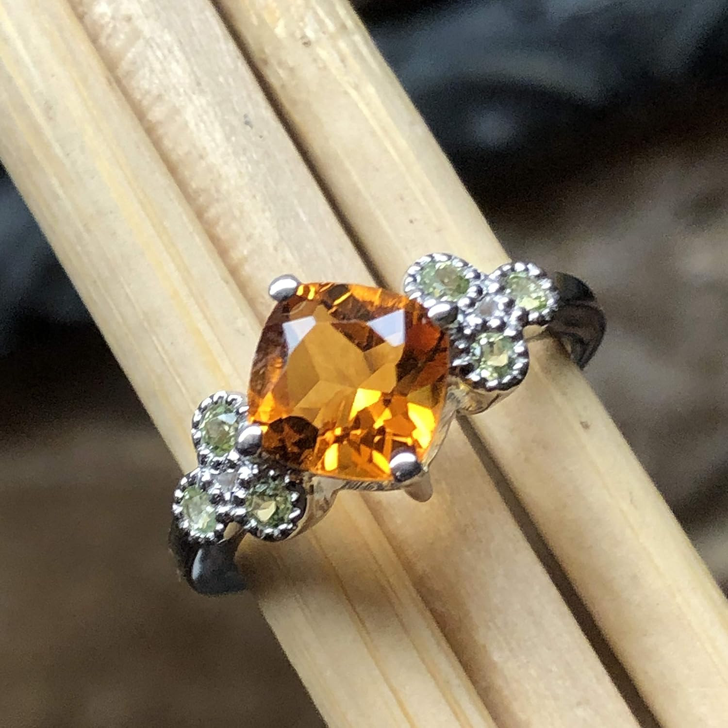 Natural 2ct Golden Citrine, Green Peridot 925 Solid Sterling Silver Wedding Ring Size 6, 7, 8, 9 - Image 9
