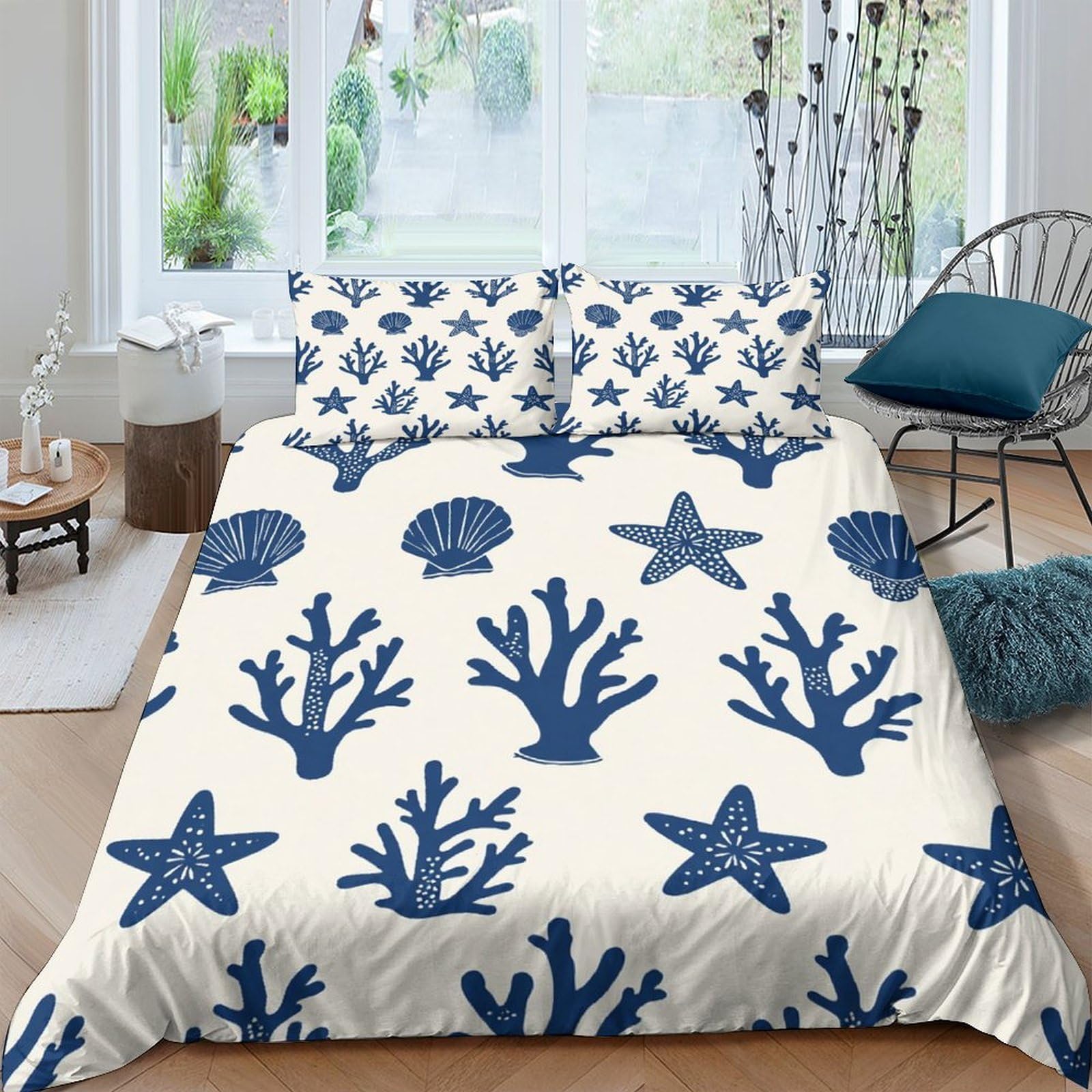 Ctjqhvkz Style-6 3D Printed Ocean Coral Fitted Sheet Microfiber Soft Blue Starfish Mattress Cover For Bedroom Guest Room Decor Single（135X200cm）