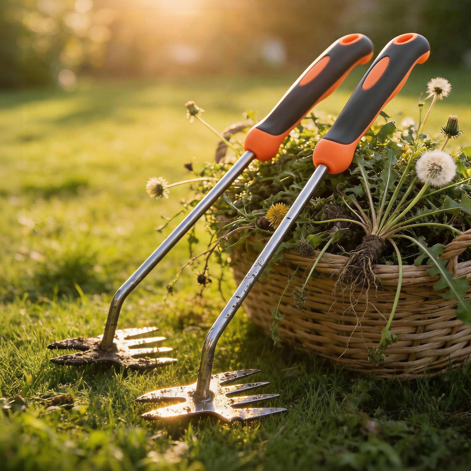 Hand Weeder Puller Tool, Heavy Duty Stainless Steel Root Removal Tool with Ergonomic Non-Slip Handle Manual Pusteblume Remover for Garden Lawn Yard Handheld Weeding Tool for Deep Roots, 2 Pack