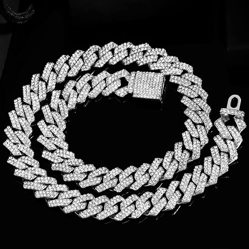 Miniatura 4 de Cadena de eslabones cubanos de 0.55 pulgadas para hombre, collar de cadena de eslabones cubanos de Miami, pulsera para hombres y mujeres, cadenas