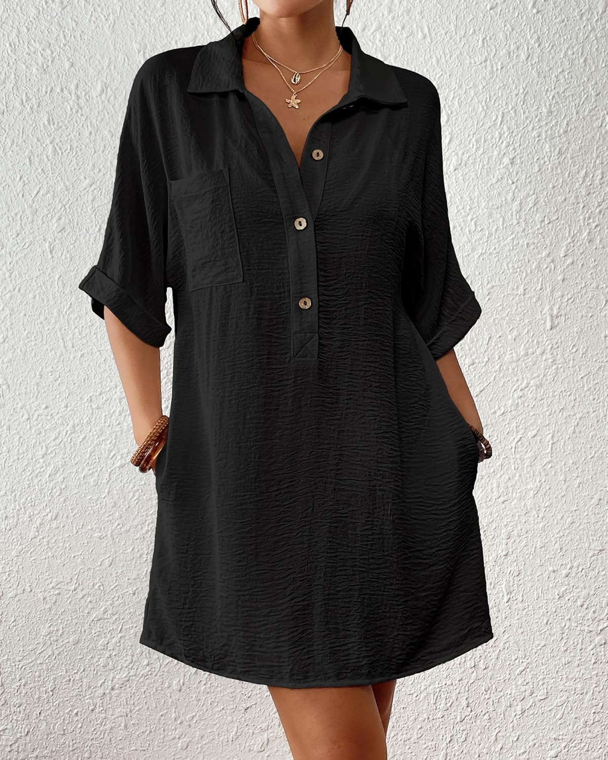 Bsubseach Cover Ups for Swimwear Women Short Sleeve Beach Swimsuit Coverup Loose Shirt Dress 2026 Vacation Outfits - Image 2