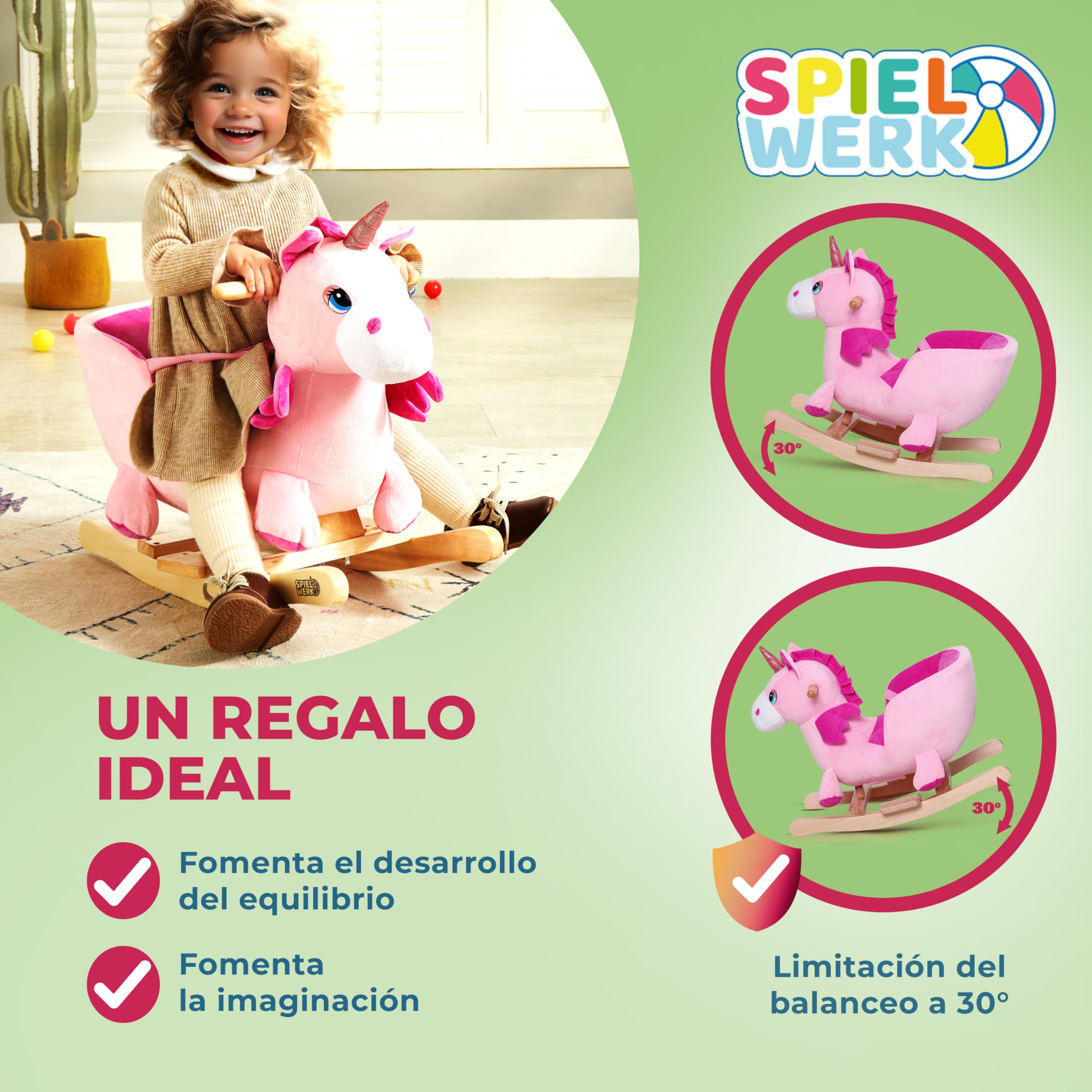 Spielwerk® Unicornio Balancín Mecedora Bebe Animales de Juguete Peluches Felpa Suave Sonido Regalos Originales Bebes 1 Año Columpio Infantil