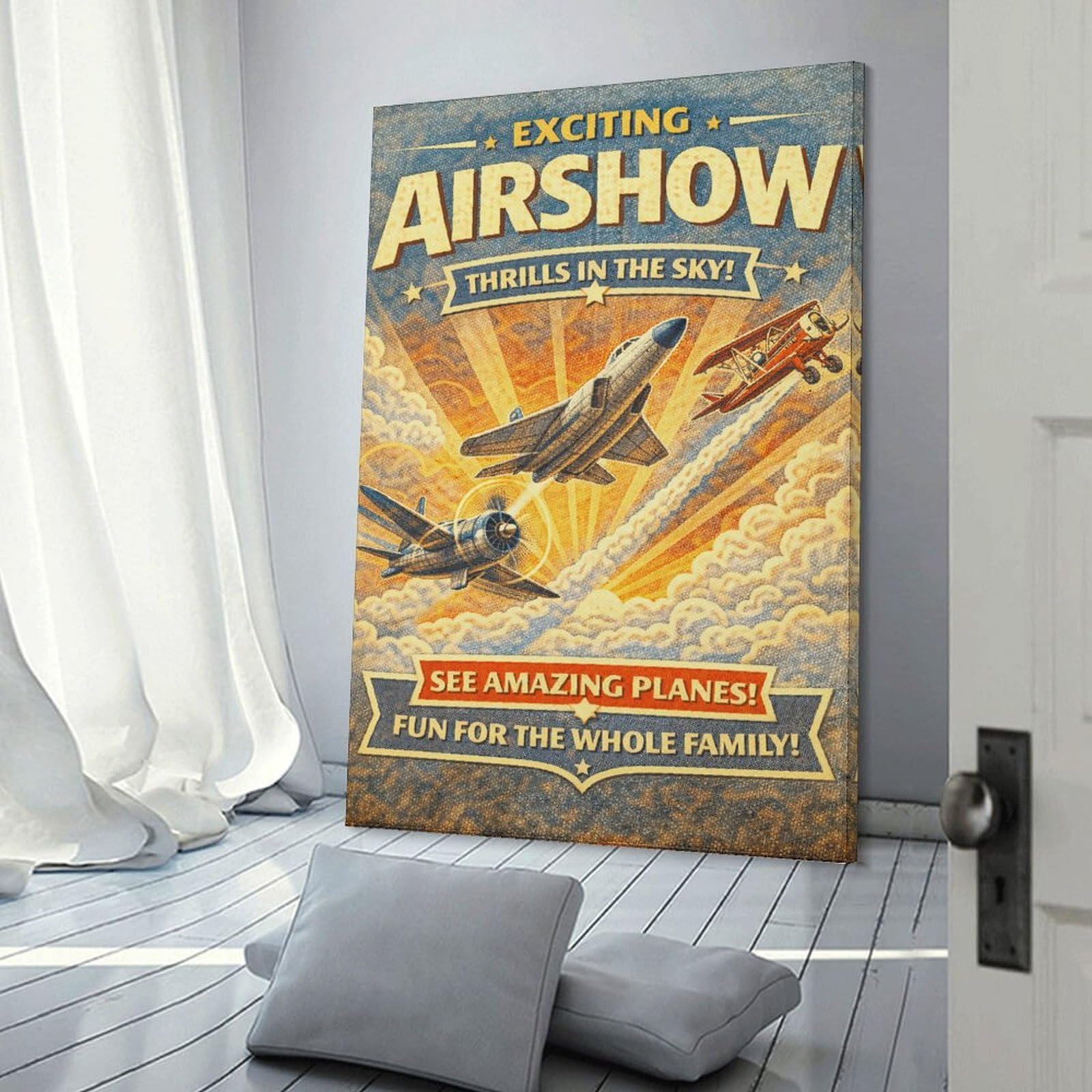 Junmoney Exciting Airshow Vintage Wall Art Print 24x36inch(60x90cm), for Corridors, Hallways Or Apartment Entries, Wall Decor to Refresh Empty Corners