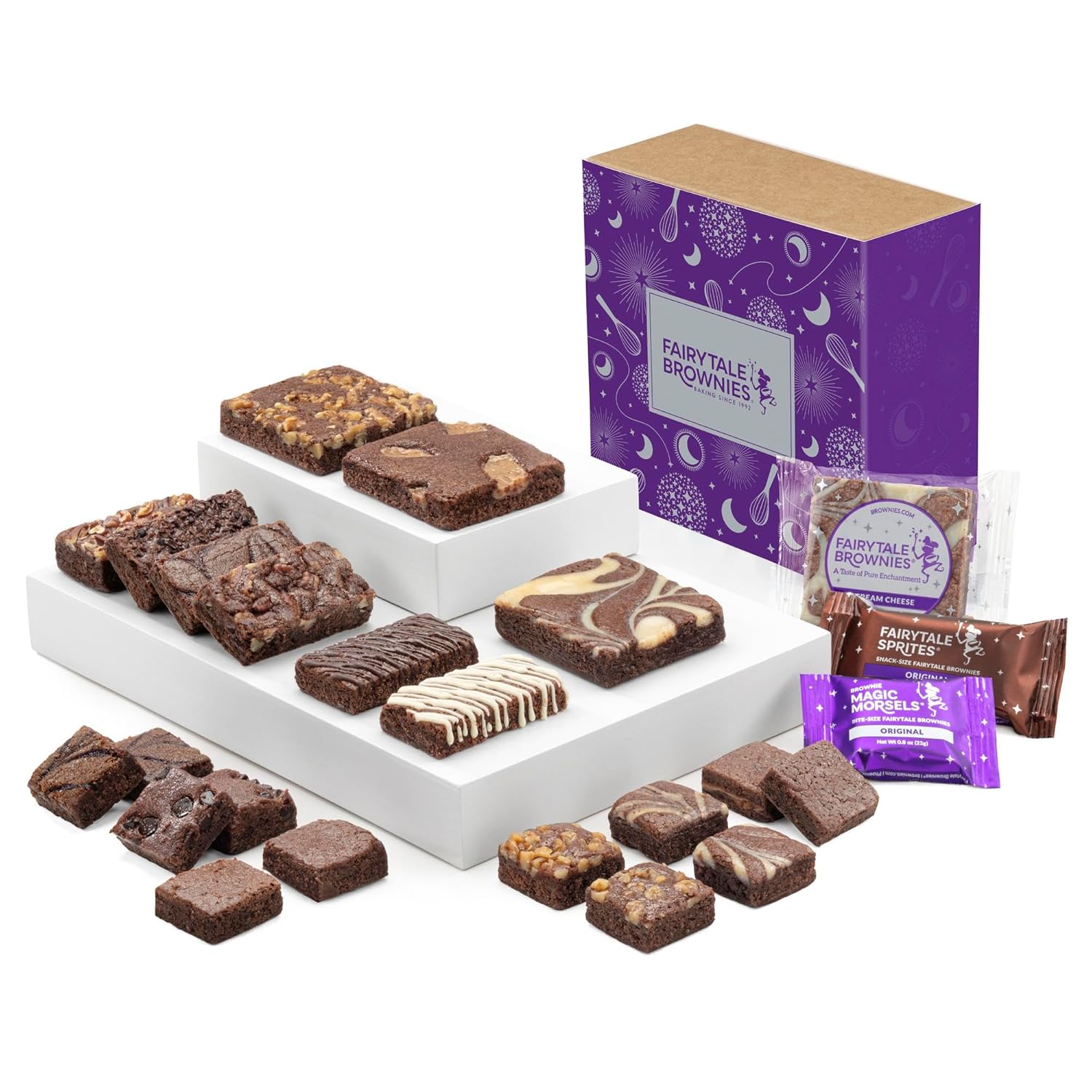Fairytale Brownies Medley Individually Wrapped Gourmet Chocolate Food Gift Basket - Full-Size, Snack-Size and Bite-Size Brownies - 21 Pieces - Item CF321