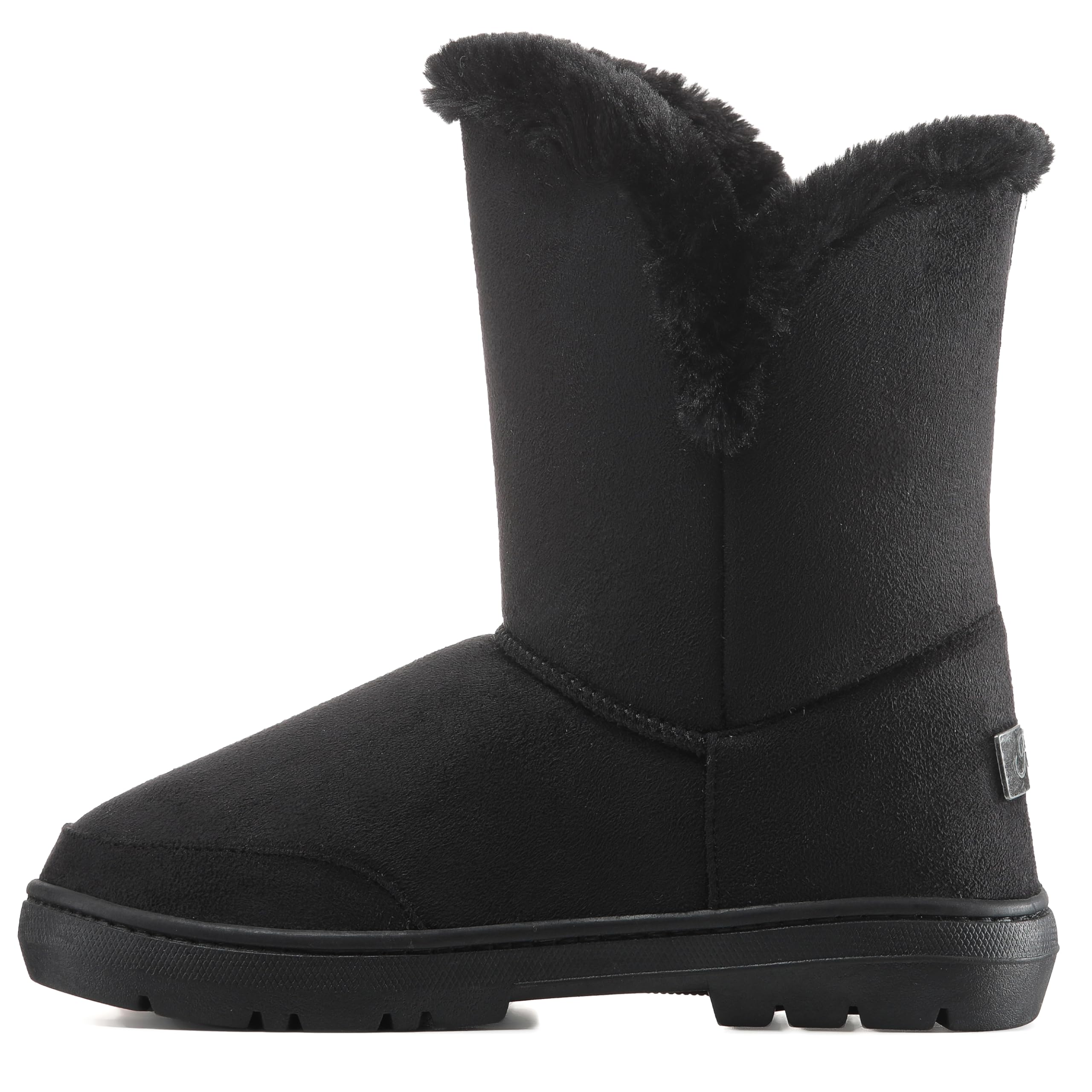 Holly Womens Twin Button Fully Fur Lined Waterproof Winter Snow Boots , Black , 7 UK