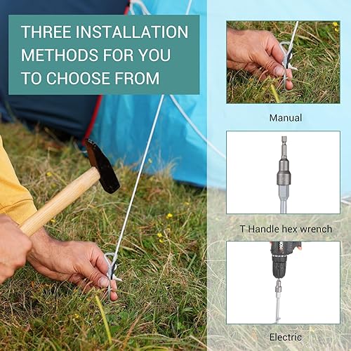 Miniatura 3 de 8 estacas de trampolín de 12 pulgadas, anclajes de tierra atornillados con broca, anclajes de tierra de metal para columpios, trampolines, tiendas