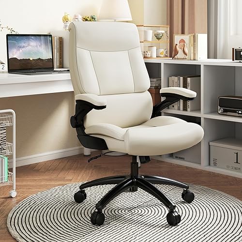 Silla de oficina ergonómica grande y alta, silla de escritorio ejecutiva de piel sintética de 500 libras con soporte lumbar y reposabrazos