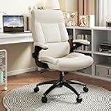 Ergonomic Big and Tall Office Chair, 500LBS PU Leather Executive Desk Chair with Lumbar Support and Flip-up Armrests, Beige