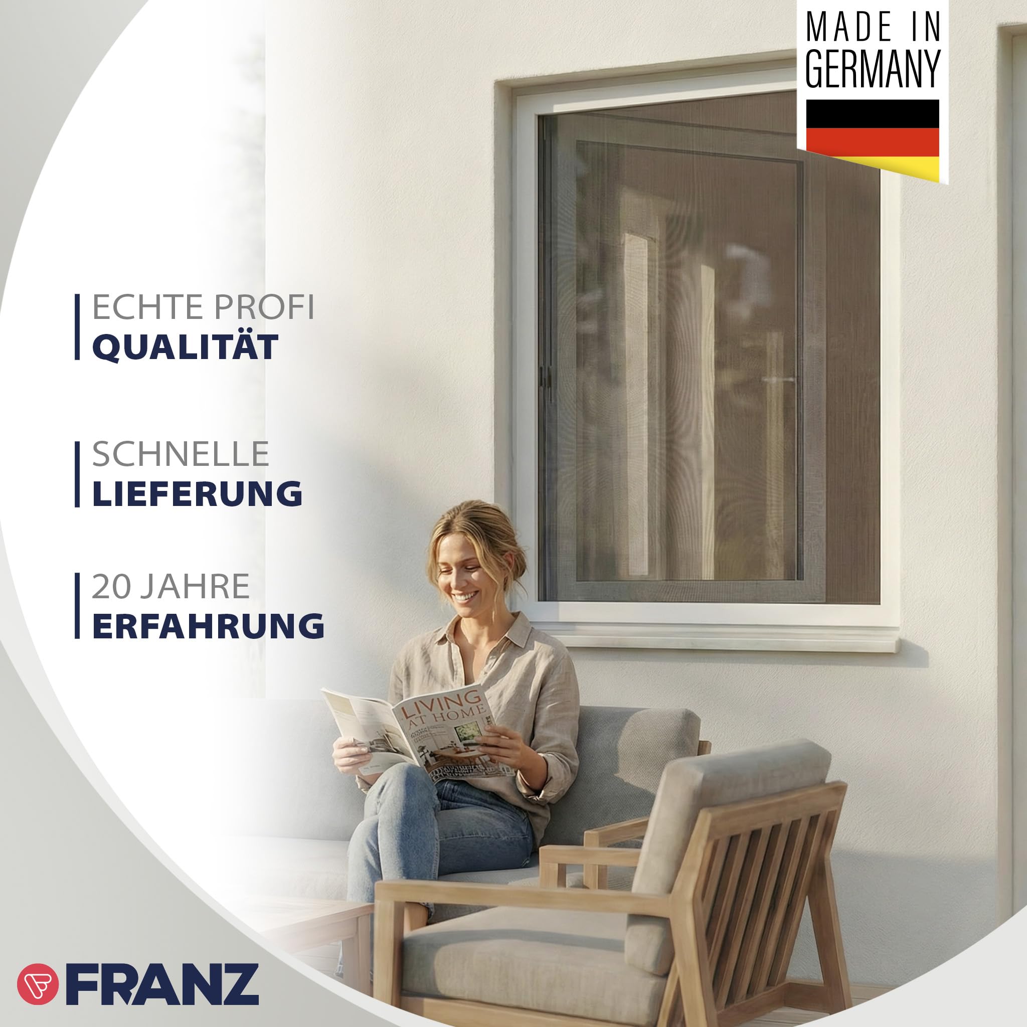 FRANZ Fliegengitter nach Maß für Fenster – Insektenschutz Spannrahmen, vormontiert, ohne Bohren, pulverbeschichtete Aluminium-Profile, Profiqualität, Made in Germany (Ocker)