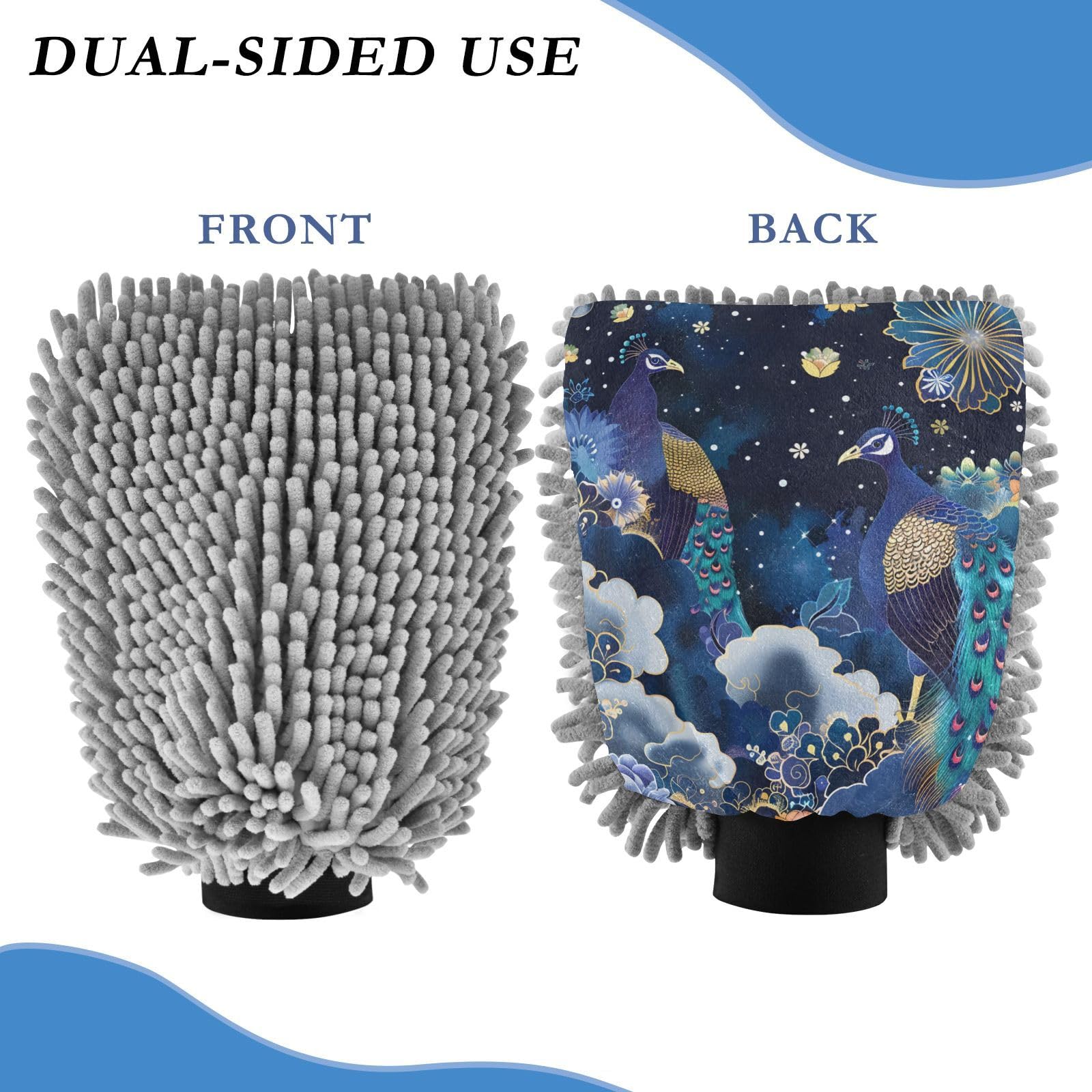 IOACIY Absorbent Microfiber Car Wash Drying Mitts, 2 Pack, Scratch-Free & Lint-Free, Rich Foam, Highly Absorbent, Double Sided, Wash Mitt Perfect for Car Washing, M, Peacock (10)