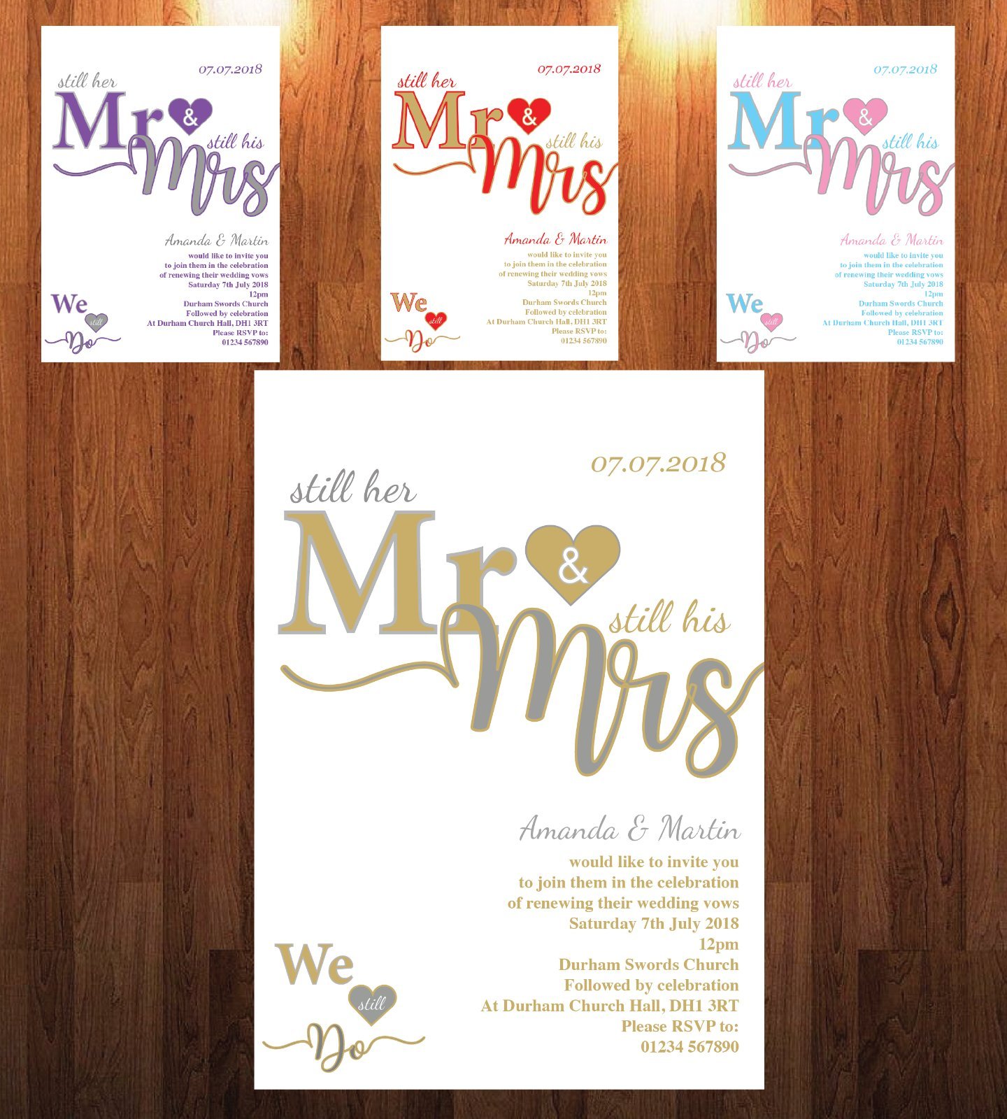 Personal Moments Oak|Brown|Beige 10 Personalised Wedding Blessing/Renewal Of Vows Invitations Invites + Envelopes