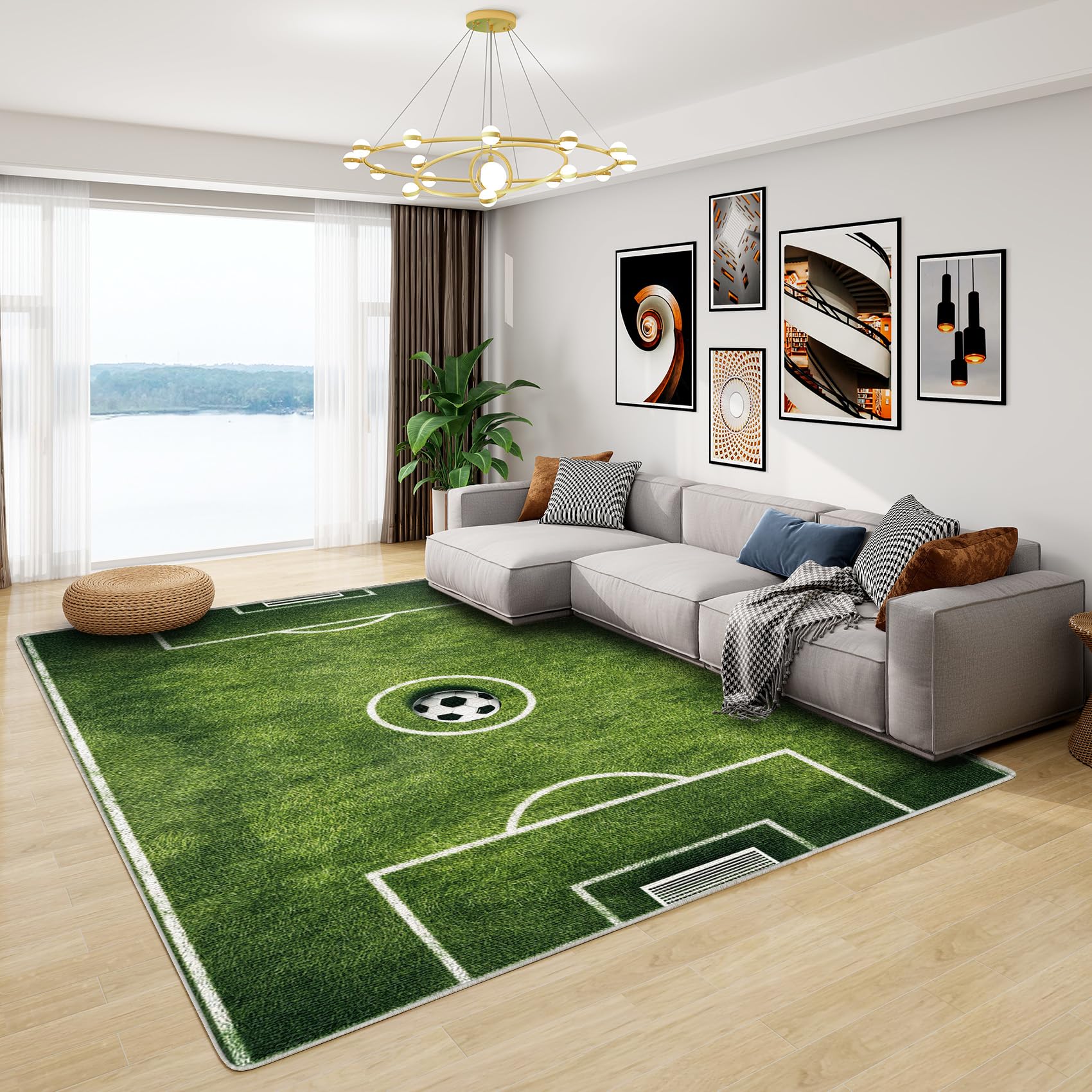 Football Field Rug - Football Sports Rug, Kids Boys Sports Rugs for Living Room Bedroom, Washable Non Slip Soft Small Carpet, Patterned Area Rugs & Home Decor 80x150 cm