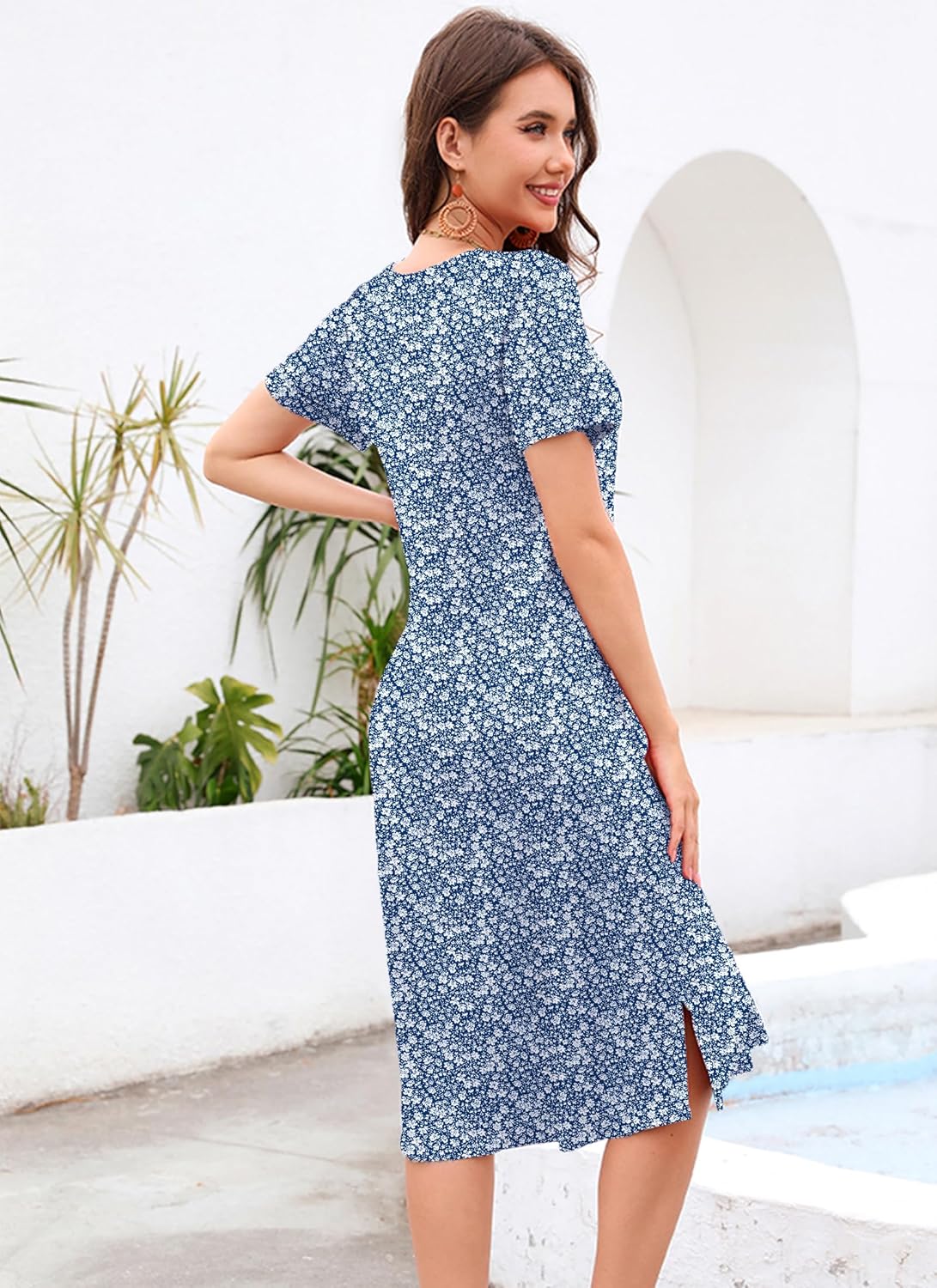 VOBCTY Women's Casual Short Sleeve Tshirt Dress Summer Side Split Loose V Neck Dresses - Image 5