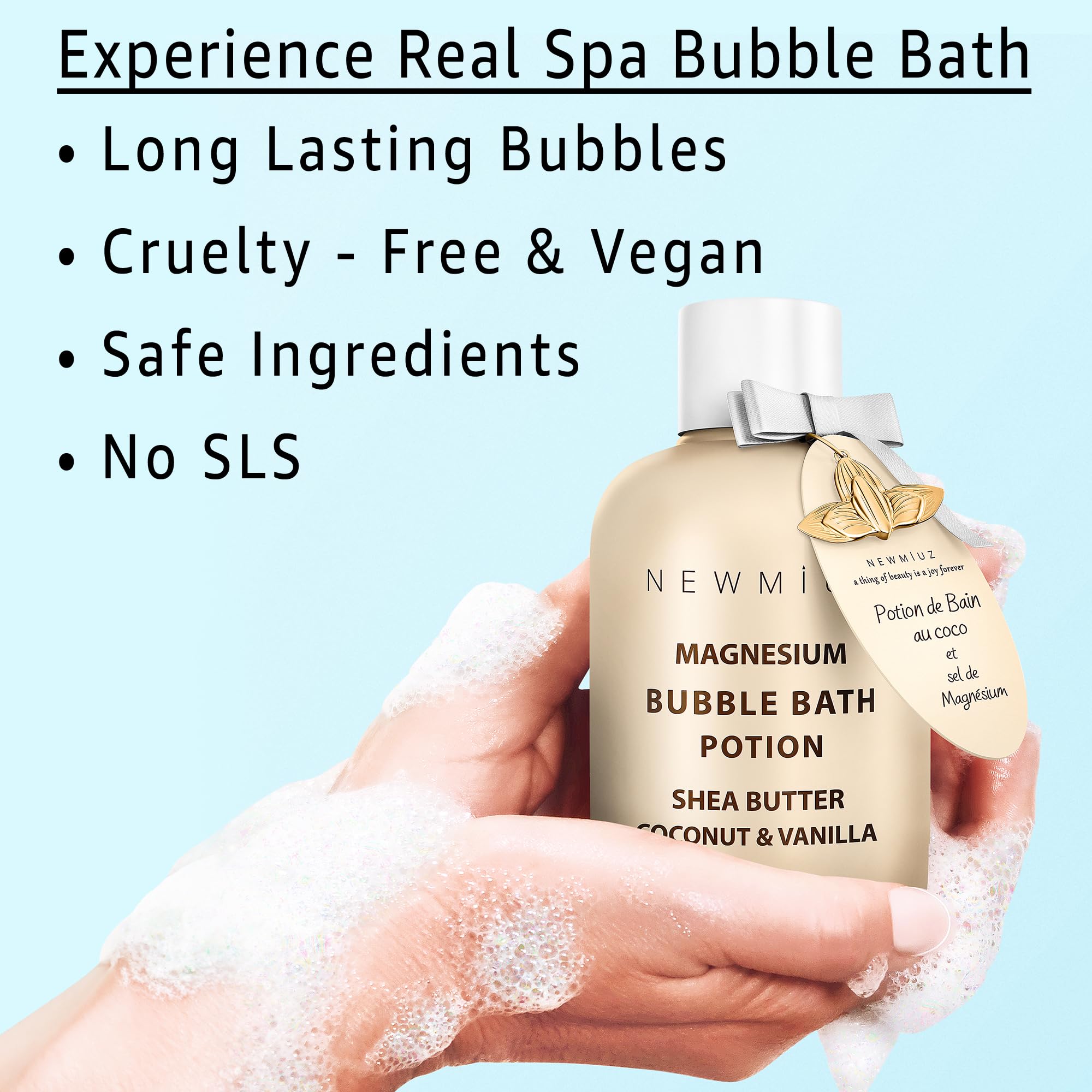 Baño de burbujas de magnesio, burbujas espumosas de larga duración, hidratante, manteca de karité, coco, vainilla, alivio relajante del estrés, regalo calmante de spa para cumpleaños, Navidad