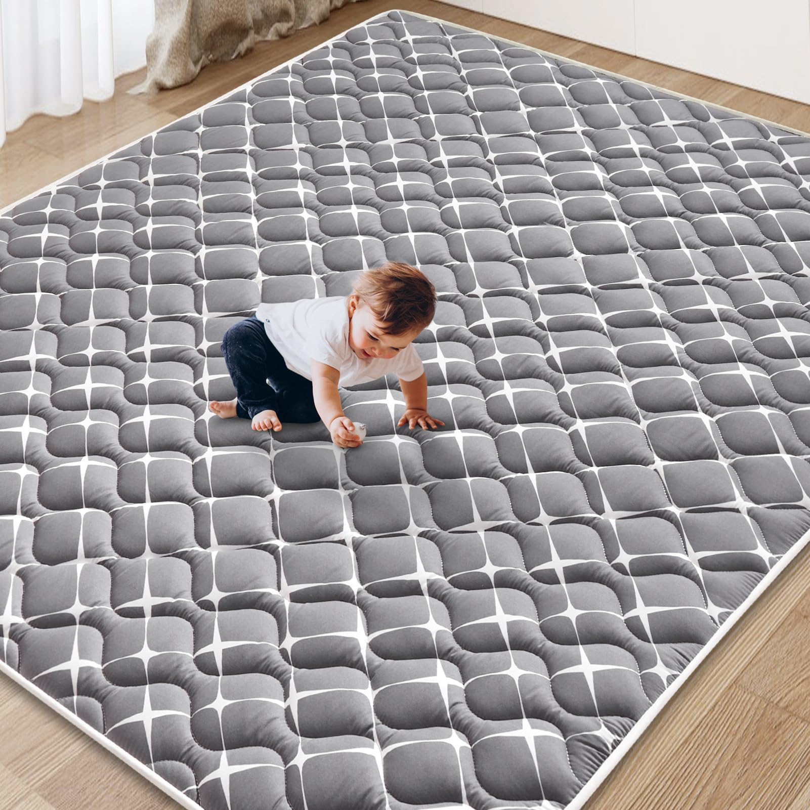 Baby Play Mat - 79" X 71",Premium Thicker Foam One-Piece Machine Washable, Extra Large Anti-Slip Soft Cushioning Foam Playmats for Babies and Toddlers, Foldable Baby Crawling Mat for Playpen