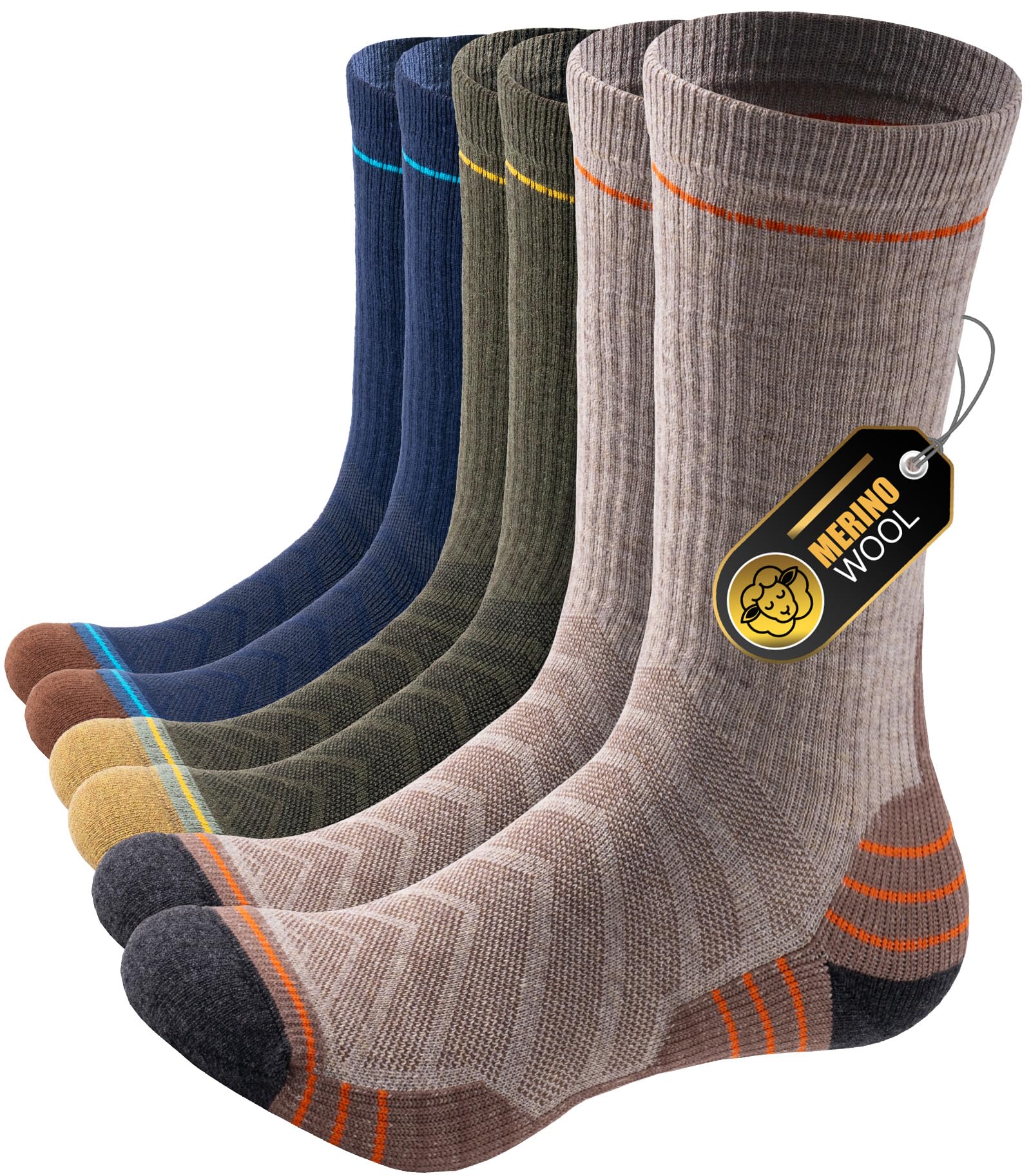 PULIOU Lot de 3 paires de chaussettes thermiques d'hiver super douces en laine mérinos pour homme et femme, idéales pour le ski, la neige et un cadeau élégant