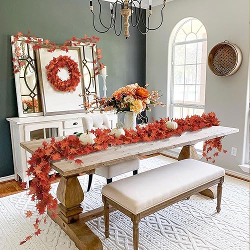 Miniatura 4 de Anftraer - Paquete de 12 guirnaldas de hojas de otoño, guirnalda de vides de otoño artificiales, guirnalda de hojas de arce de otoño, decoración de