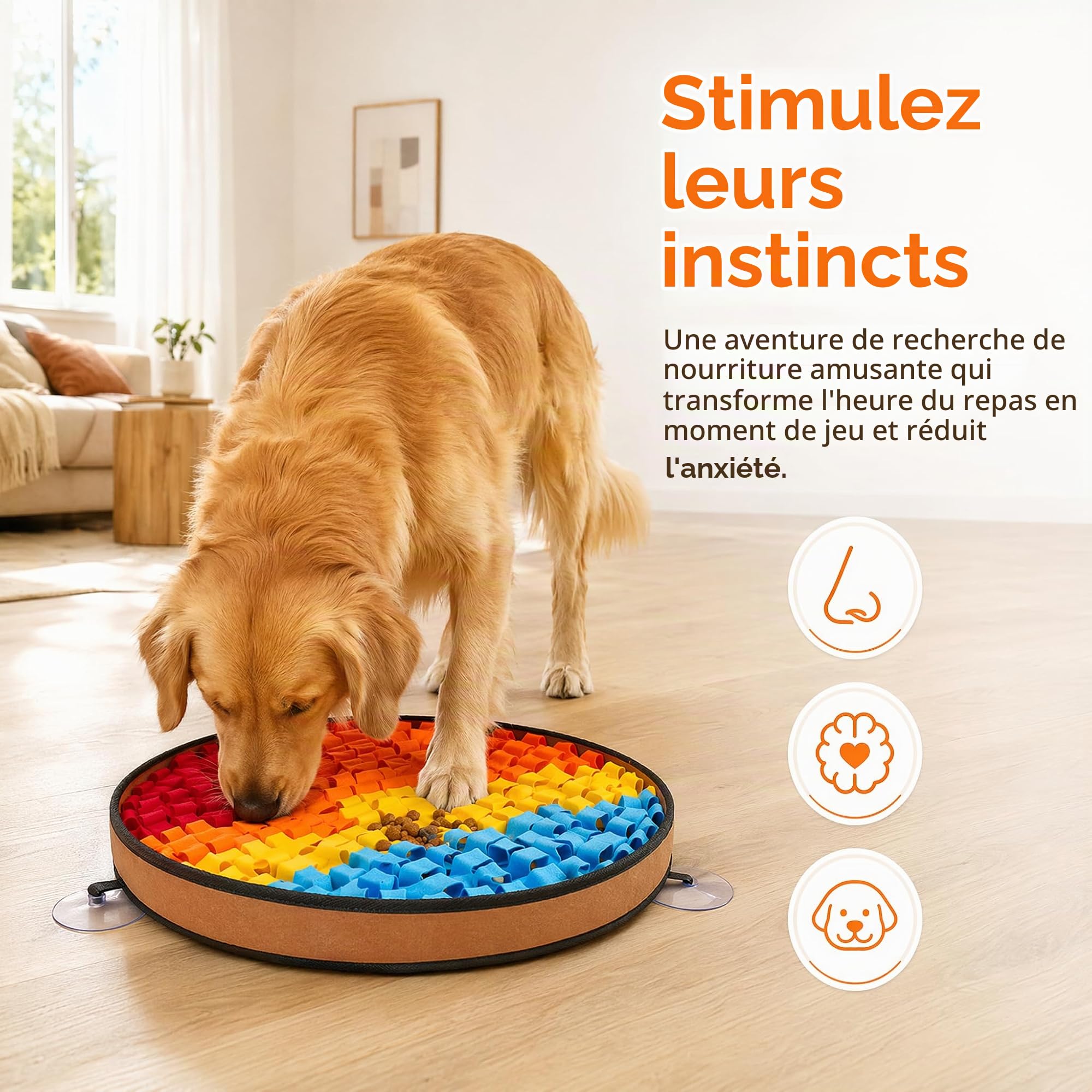 Tapis de Fouille Chien, 48cm Tapis de Léchage Chien avec Ventouses et Base Antidérapante, Tapis d'alimentation Lente en Feutre, Jeu d'Éveil pour Stimulation Mentale et Réduction du Stress