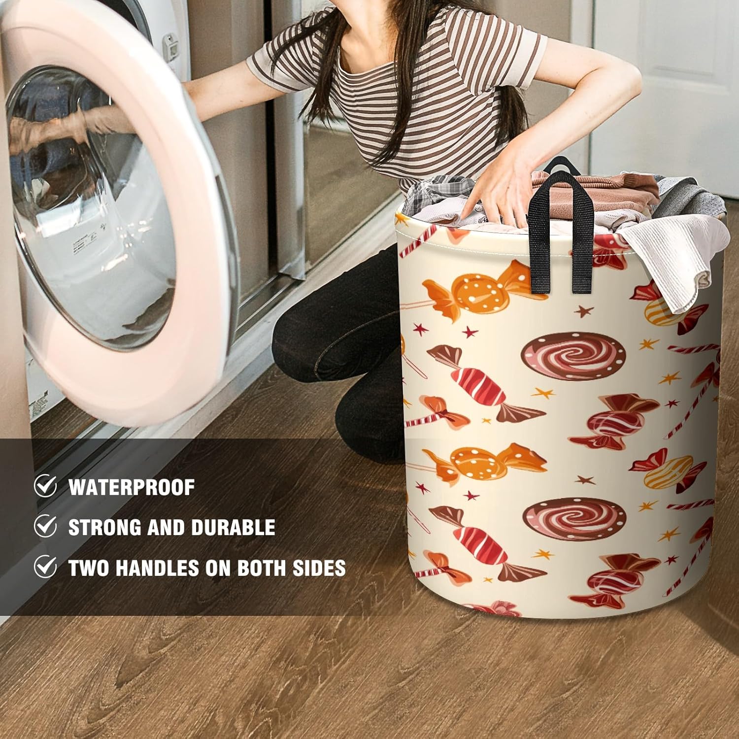 Candy Christmas Large Laundry Hamper Foldable Waterproof Dirty Clothes Basket Dorm Clean Laundry Baskets