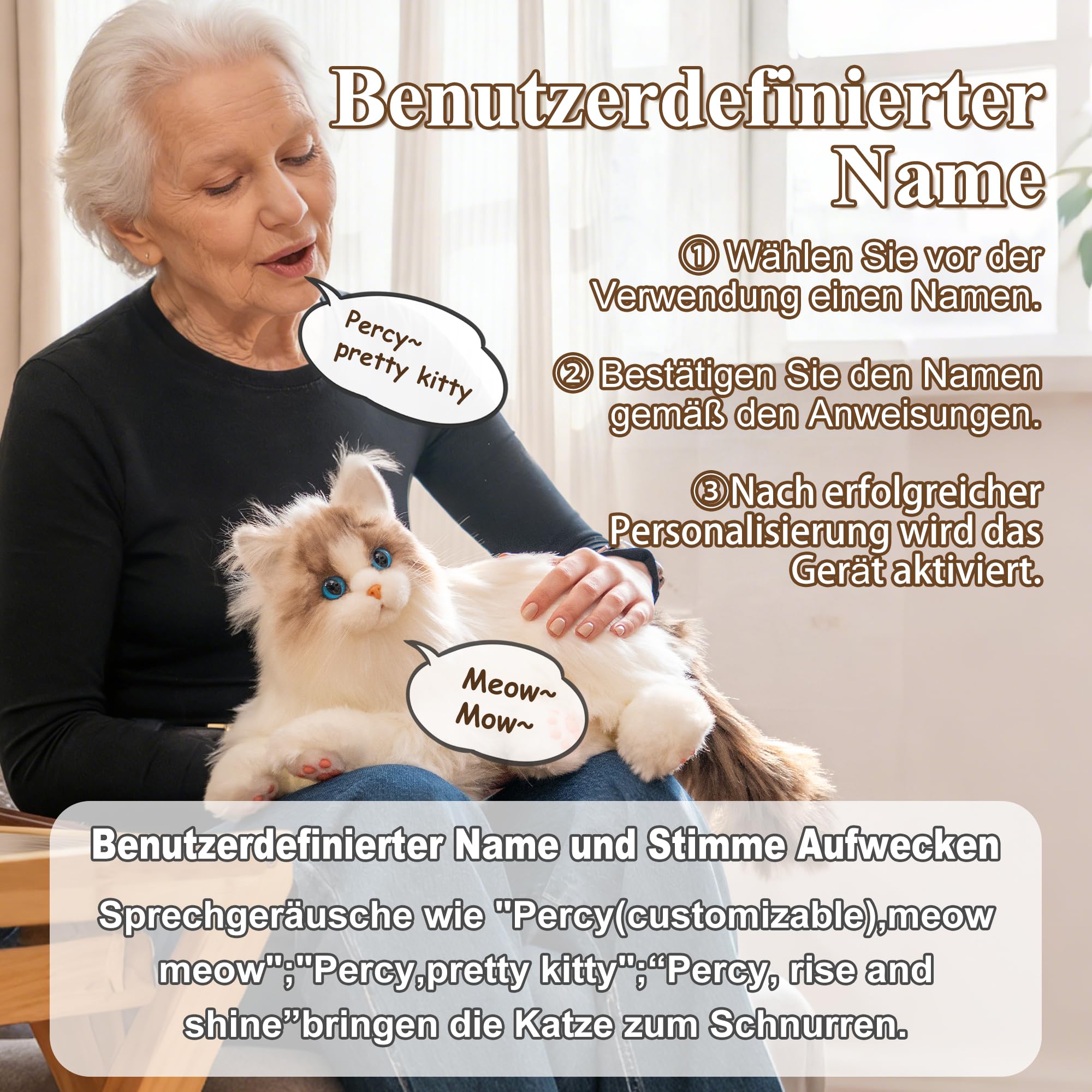 Chongker Roboterkatze | Interaktiver Elektronische Katze, Beschwertes Kuscheltier mit Geräuschreaktion | Realistischer Herzschlag & Schnurren | Lebensechter Plüschfreund zum Kuscheln (Weiß)