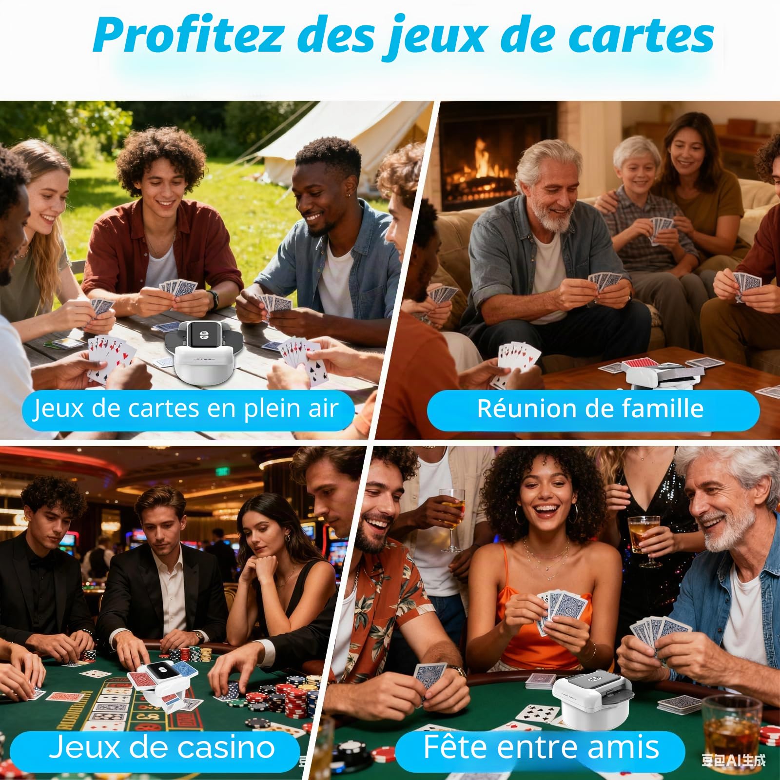 MéLangeur Cartes 2-en-1 Automatique/Manuel, Rechargeable USB | MéLangeur Intelligent Portable Adapté Parties De Poker, Blackjack Et Texas Hold'Em En Famille Et SoiréEs