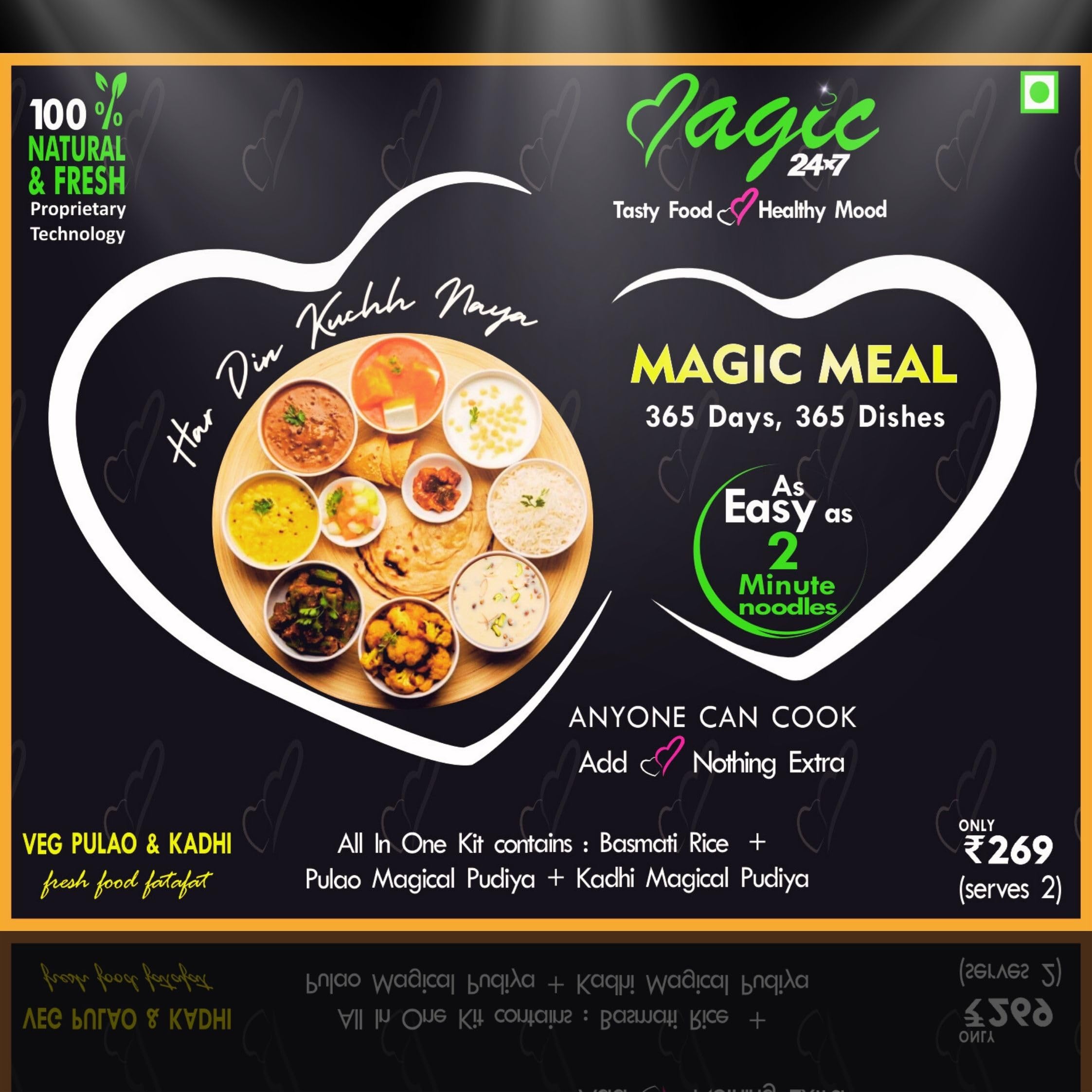 Veg Pulao & Kadhi Meal Pack-Magic 24x7-Ready to cook-All-in-One Kit (100% Natural & Fresh -Propreitory Techonology).Just add Veggies-As easy as making 2 minute noodles,(Low Cal,Protein Rich,Low Carb,Low Fat,Low Sugar,No Transfat)(Each Pack serves 2)