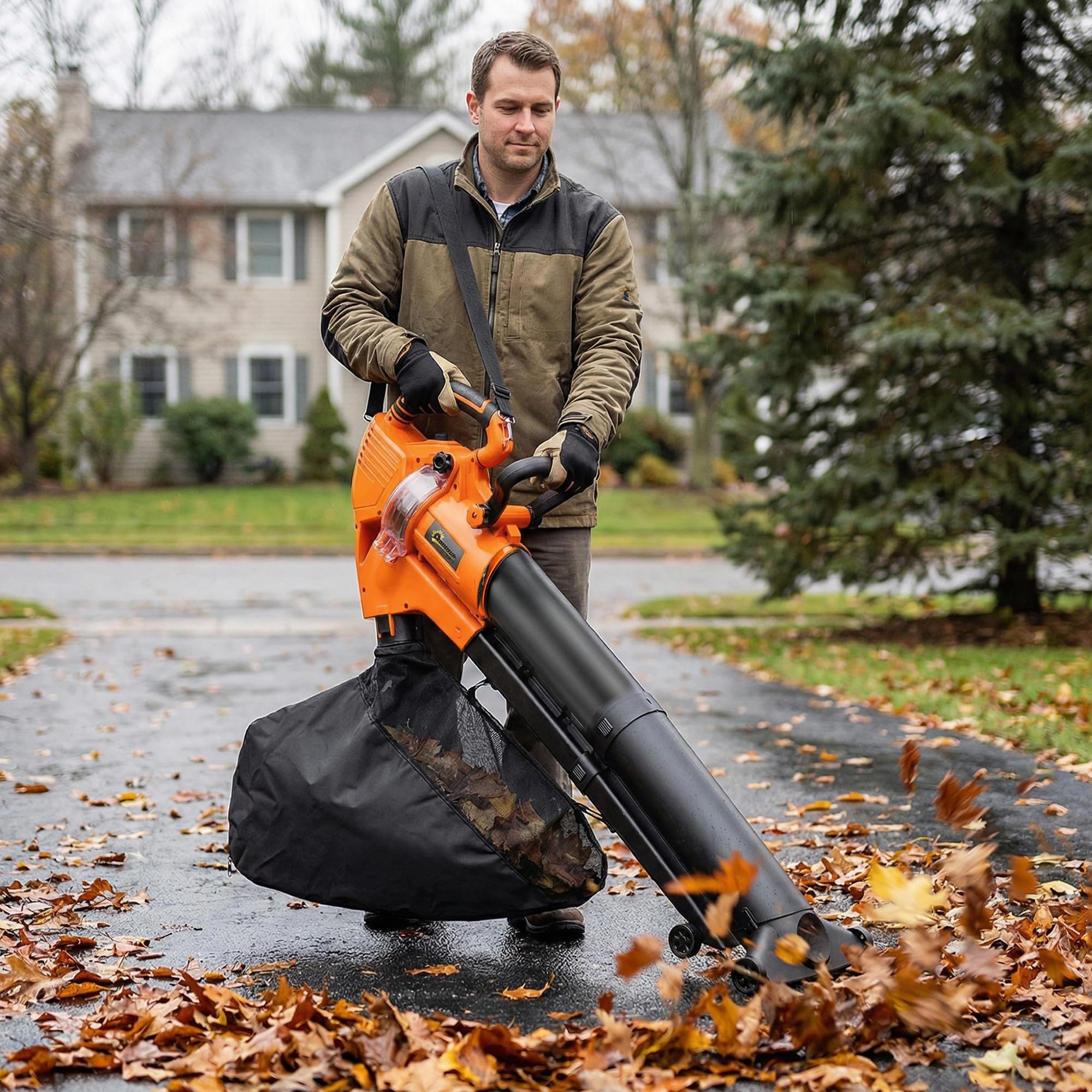 Outsunny Aspirateur-Souffleur de Feuilles Filaire 3000W 3-en-1 avec Fonction Broyage, Sac 40L