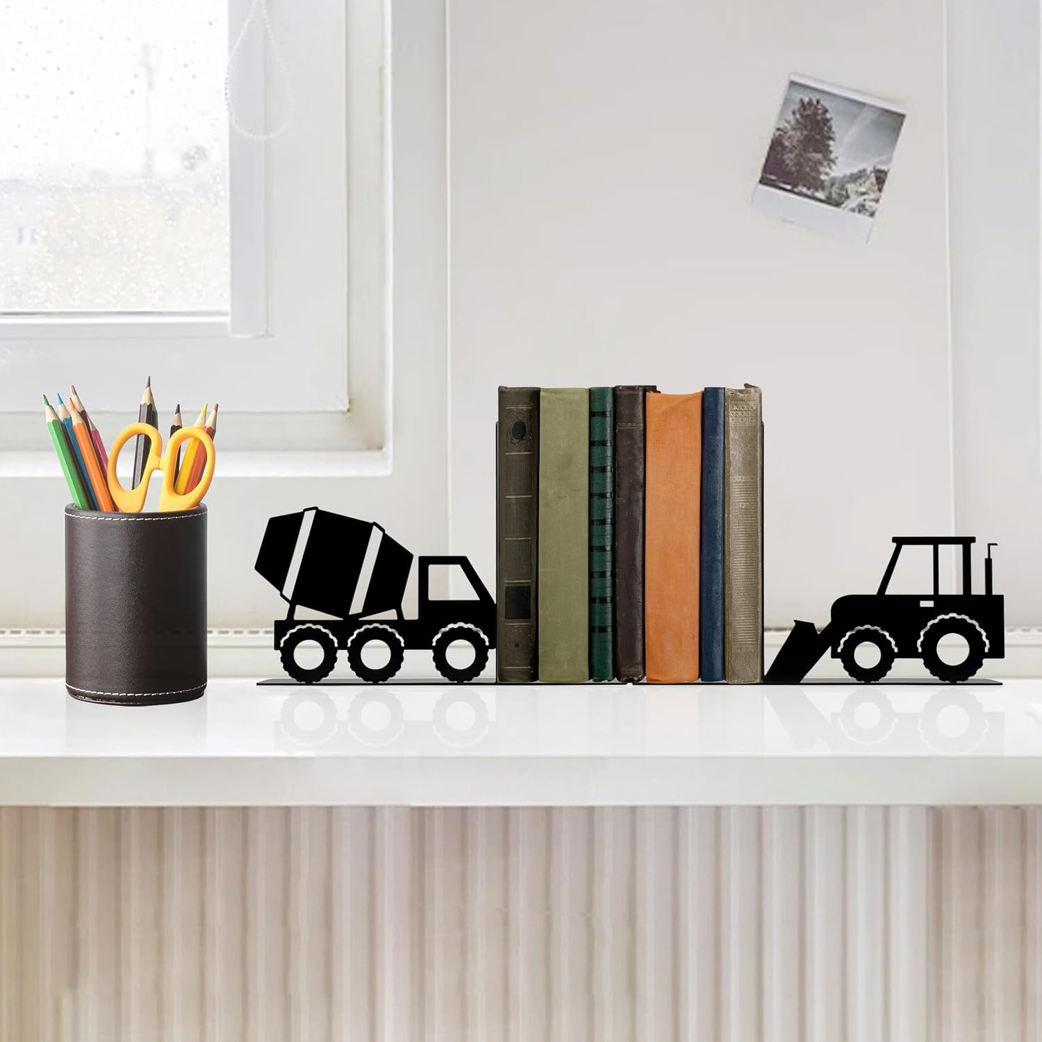 Construction Truck Decorative Bookends for Boys Room - Durable and Cute Design, Perfect for Nursery and Kids' Book Ends（Black Bulldozer） image 4
