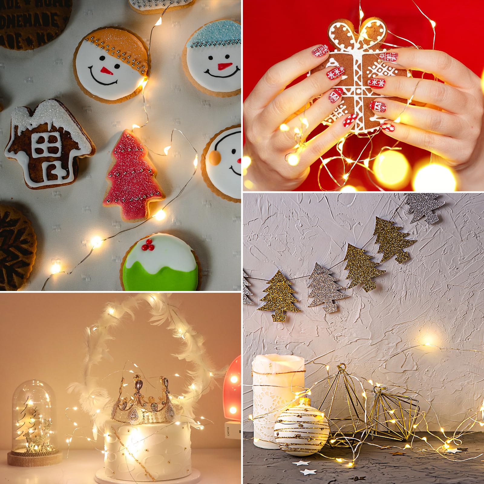 6 piezas Guirnalda luces led pilas,con temporizador 3M 30 LED micro alambre de cobre funcionamiento a pilas para interior decoración para fiesta jardín Navidad boda árbol dormitorio blanco cálido