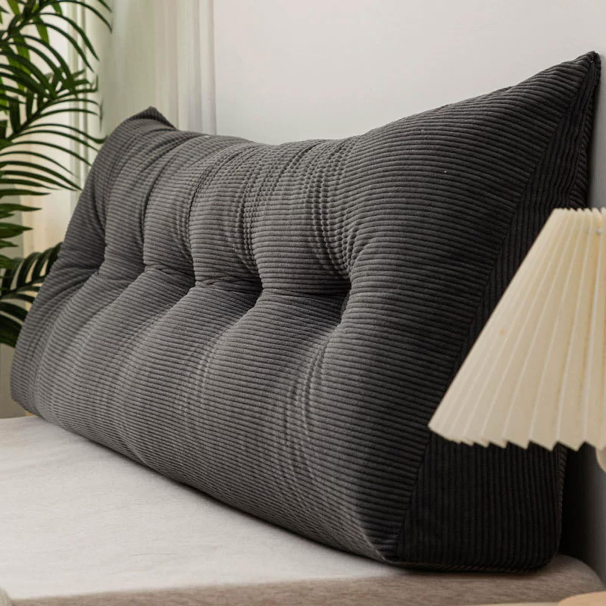 Hruile Wedge Headboard Pillow, Triangular Reading Pillows with Side Pockets, Soft Daybed Positioning Bolster, Ergonomic Backrest Support Cushion for Bed, Sofa, Chair (150x40x12cm,Black)