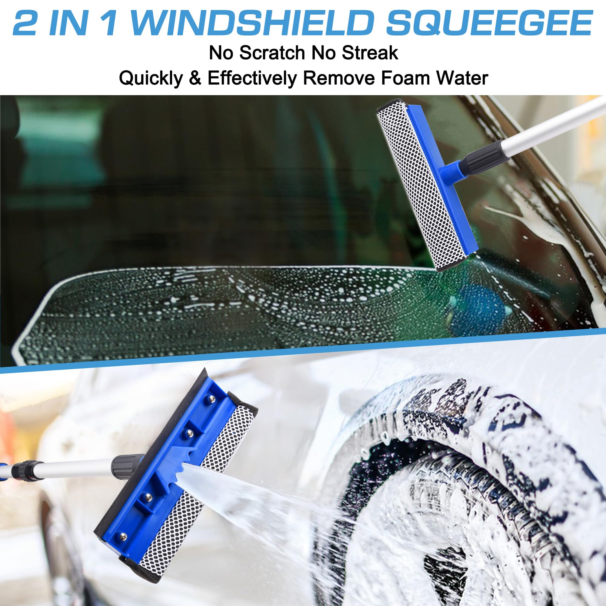 Lezcufer Brosse de Lavage de Voiture de 165,1 cm avec Long Manche, Balai de Lavage de Voiture, Brosse de Lavage de Voiture à Poils Doux avec poignée Extensible et raccord de Tuyau pour Voiture, VUS
