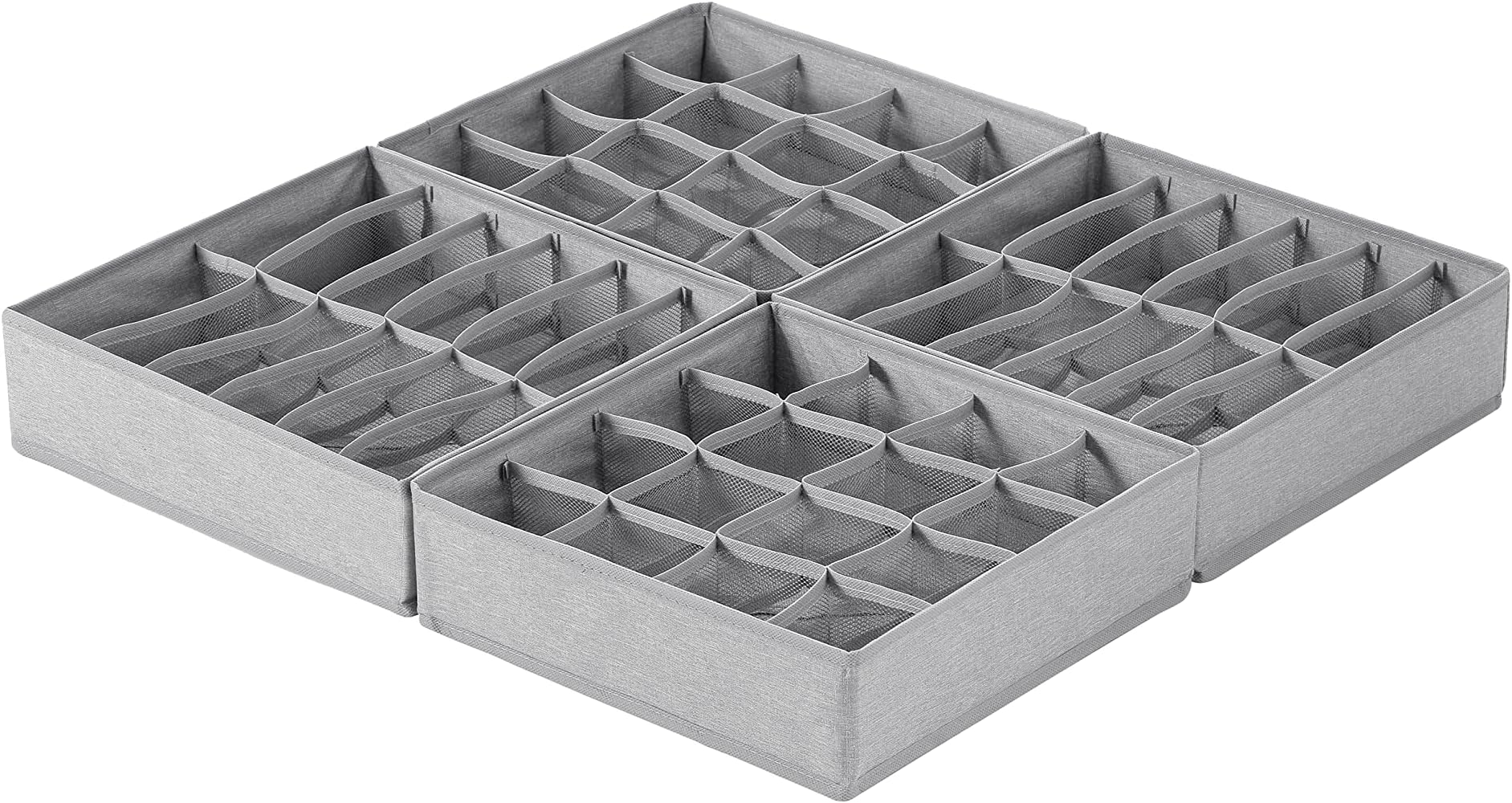 Qozary 2 Pack Socks Underwear Drawer Organizer Divider, 24 Cell or 16 Cell Collapsible Cabinet Closet Organizer Storage Boxes for Clothes, Socks, Lingerie, Underwear, Ties (Gray, 16+16+12+12 Cell)