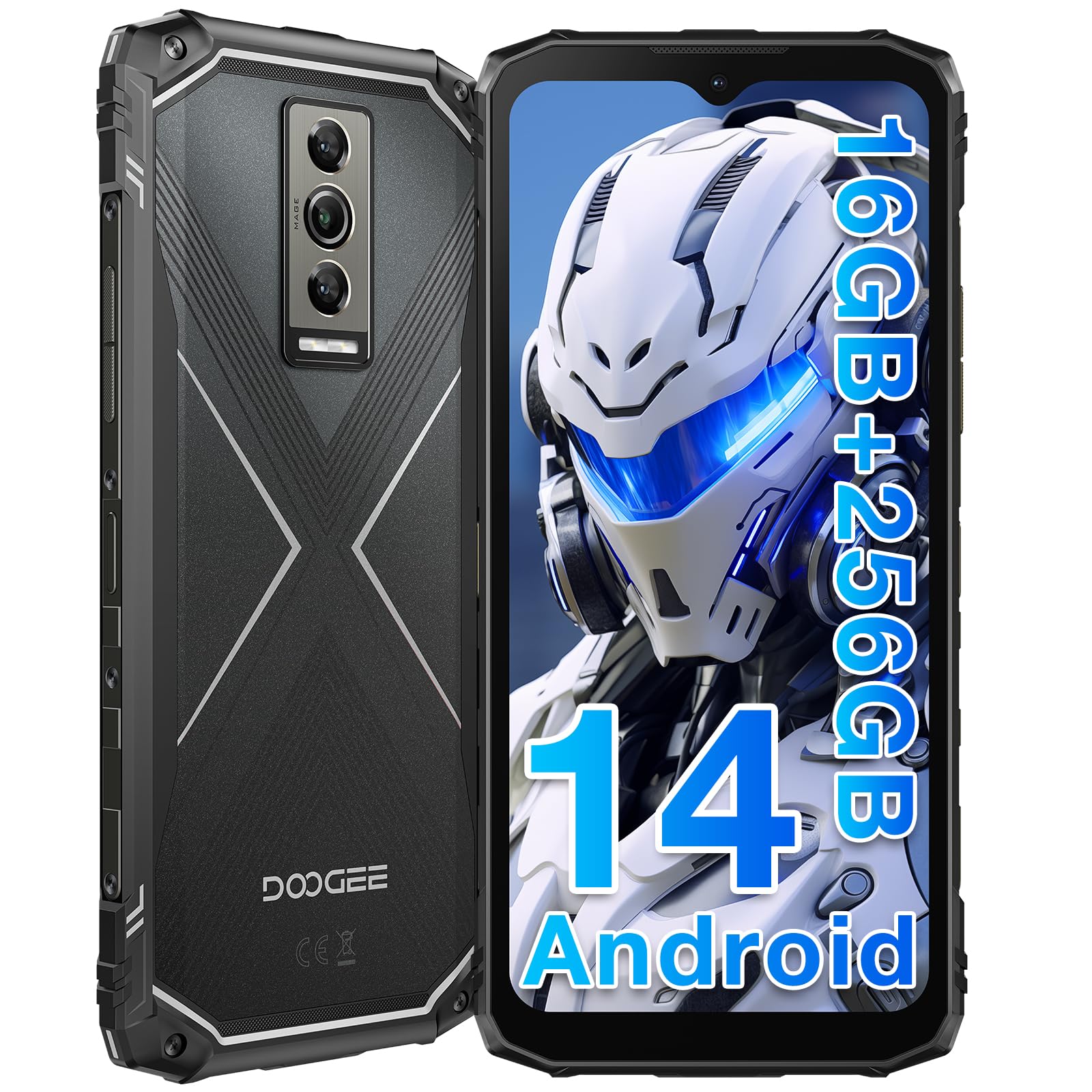 DOOGEEBlade 10 Pro (2025) Rugged Phone,10.7mm Ultra-Thin,16GB+256GB Rugged Smartphone,Android 14 Octa Core,6.56" HD+90Hz,50MP+8MP,IP68/IP69K Waterproof Phone,Widevine L1,NFC/Face Unlock