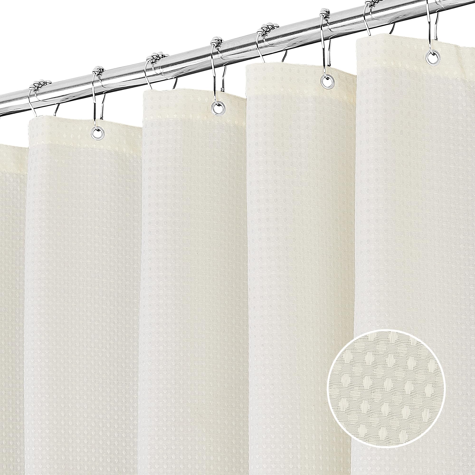 Gofre Cortina de Ducha para Bañera Cortinas Baño Tela Impermeable Poliéster con 12 Ganchos Lavable a Máquina 183 x 198 cm(Crema)