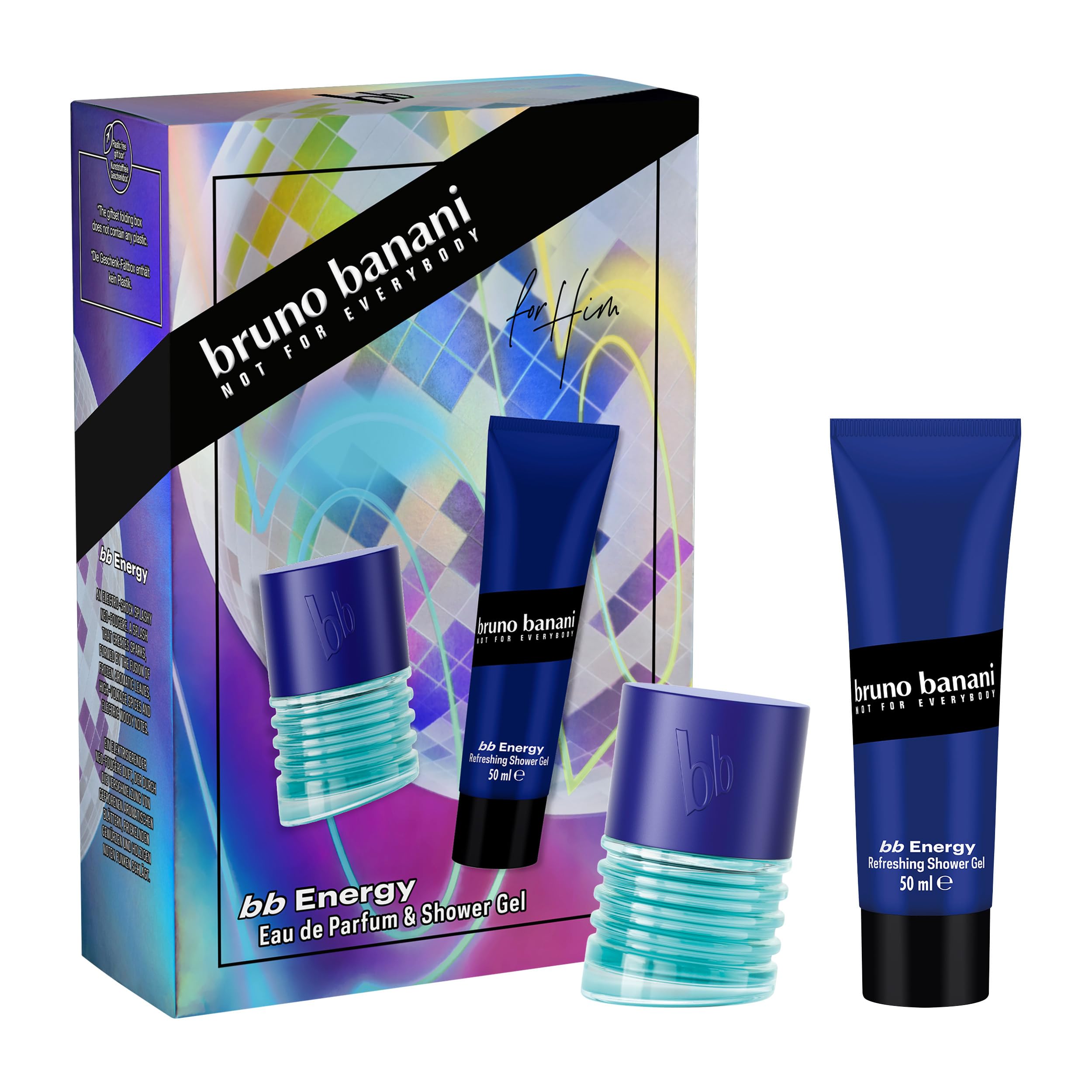 bruno banani bb Energy Eau de Parfum + bb Energy Duschgel für Männer, maskuliner, holziger Fougère-Duft, 30 ml + 50 ml