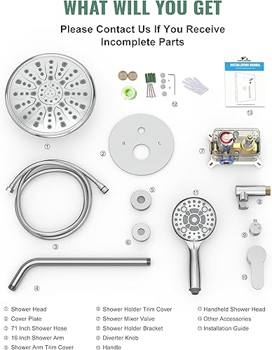 Miniatura 7 de SunCleanse Sistema de grifo de ducha de lluvia, combo de cabezal de ducha de 8.5 pulgadas con juego completo de ducha de mano de 7 ajustes,