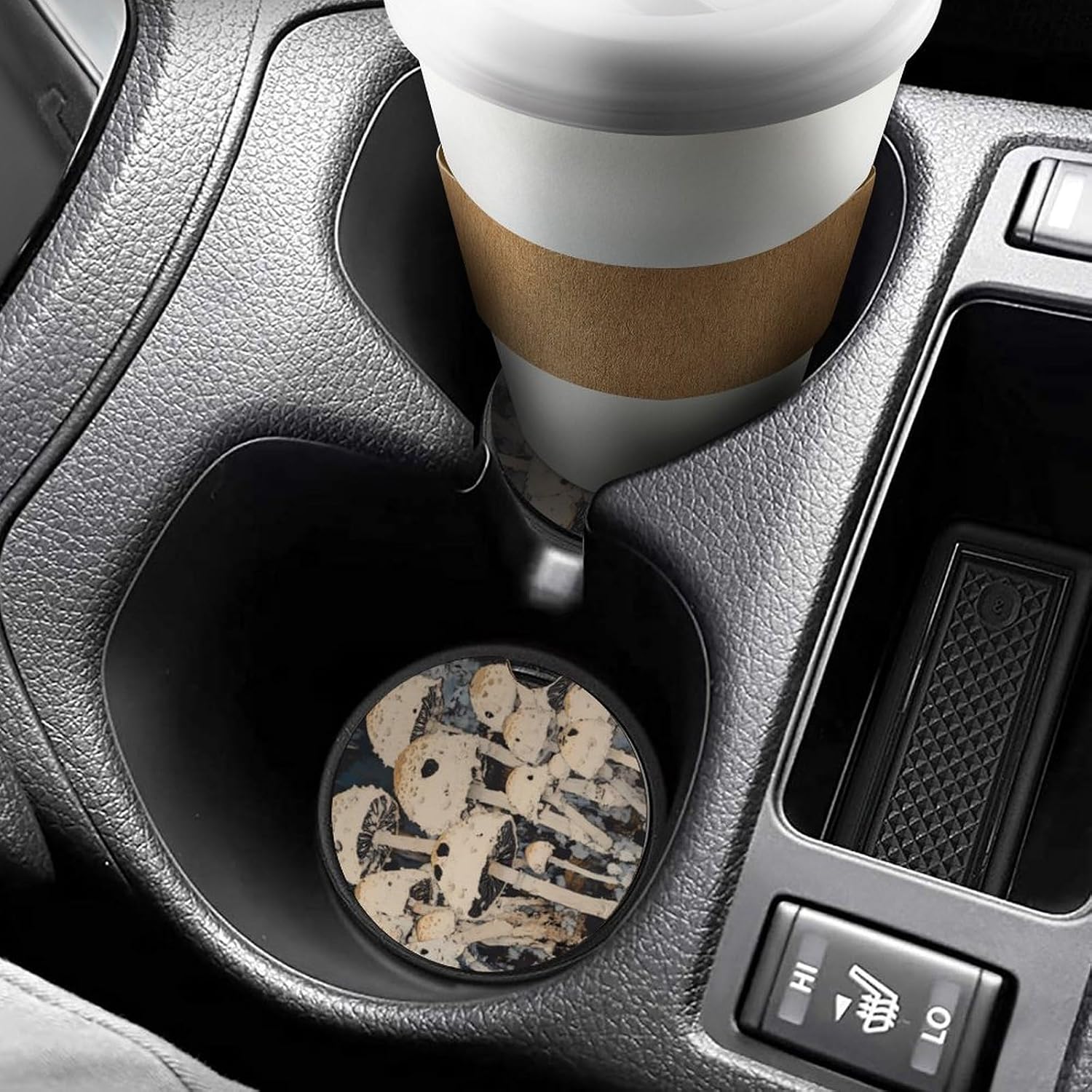 Wild White Mushrooms Car Cup Holder Coaster with Cork Base 2.6 Inches Anti Slip